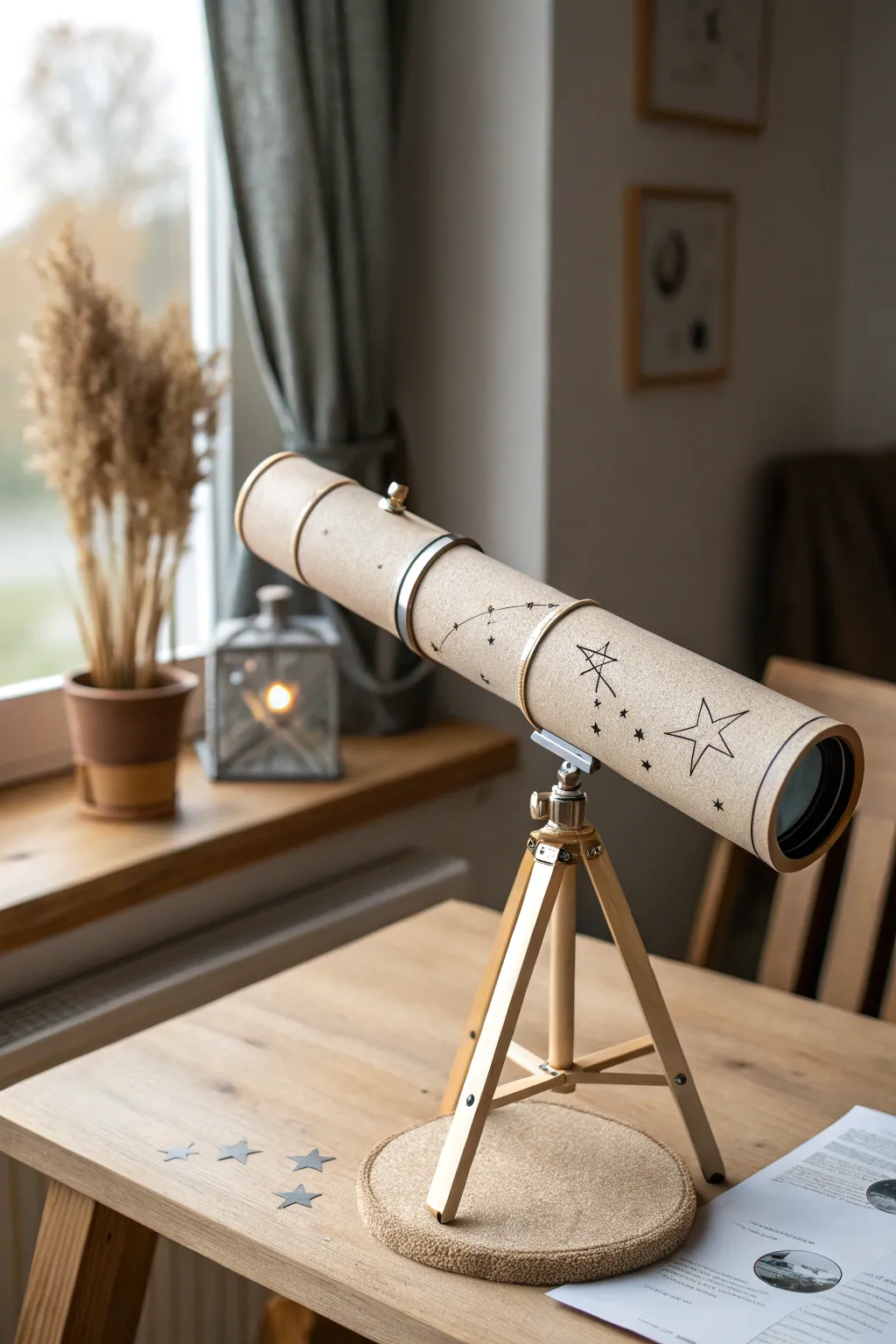 Explore the stars with a handcrafted cardboard telescope, where imagination meets minimalist design.