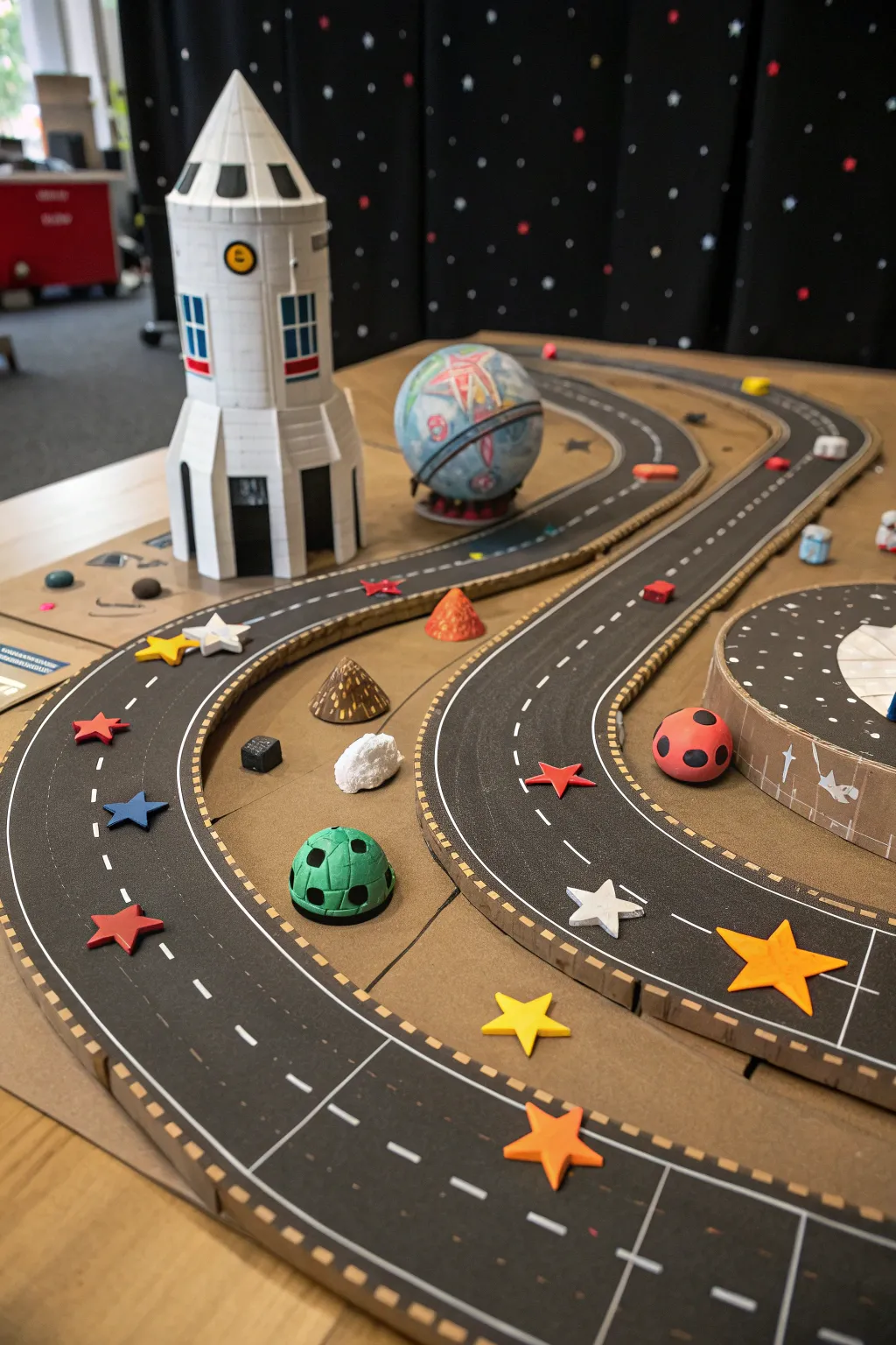 Blast off to adventure with this intricately crafted outer space race track!