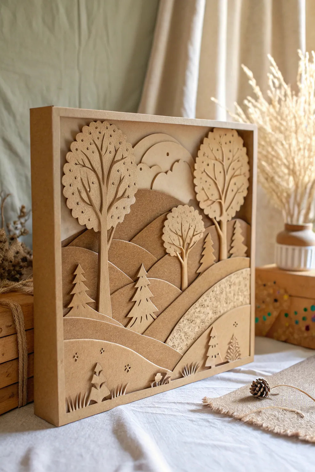 Escape to a whimsical world with this enchanting cardboard forest landscape.