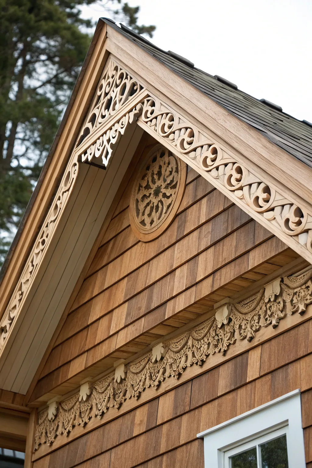 Elevate your gables with handcrafted trim: a touch of tradition and artistry.