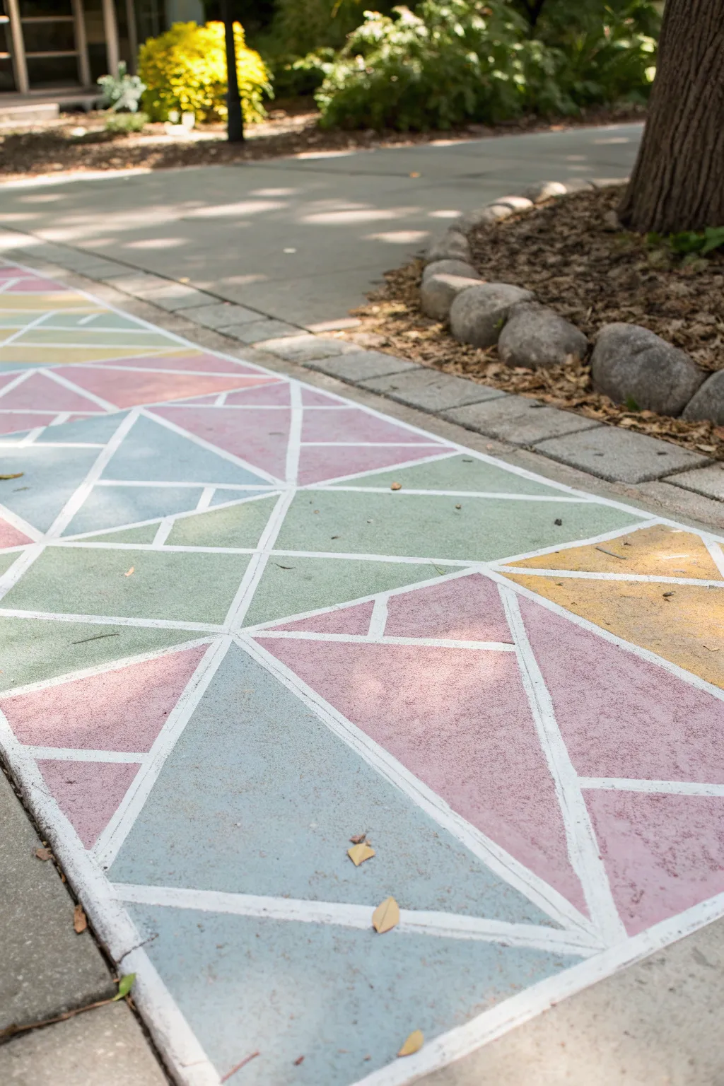Transform your concrete canvas with a stunning chalk mosaic—where simplicity meets artistry.