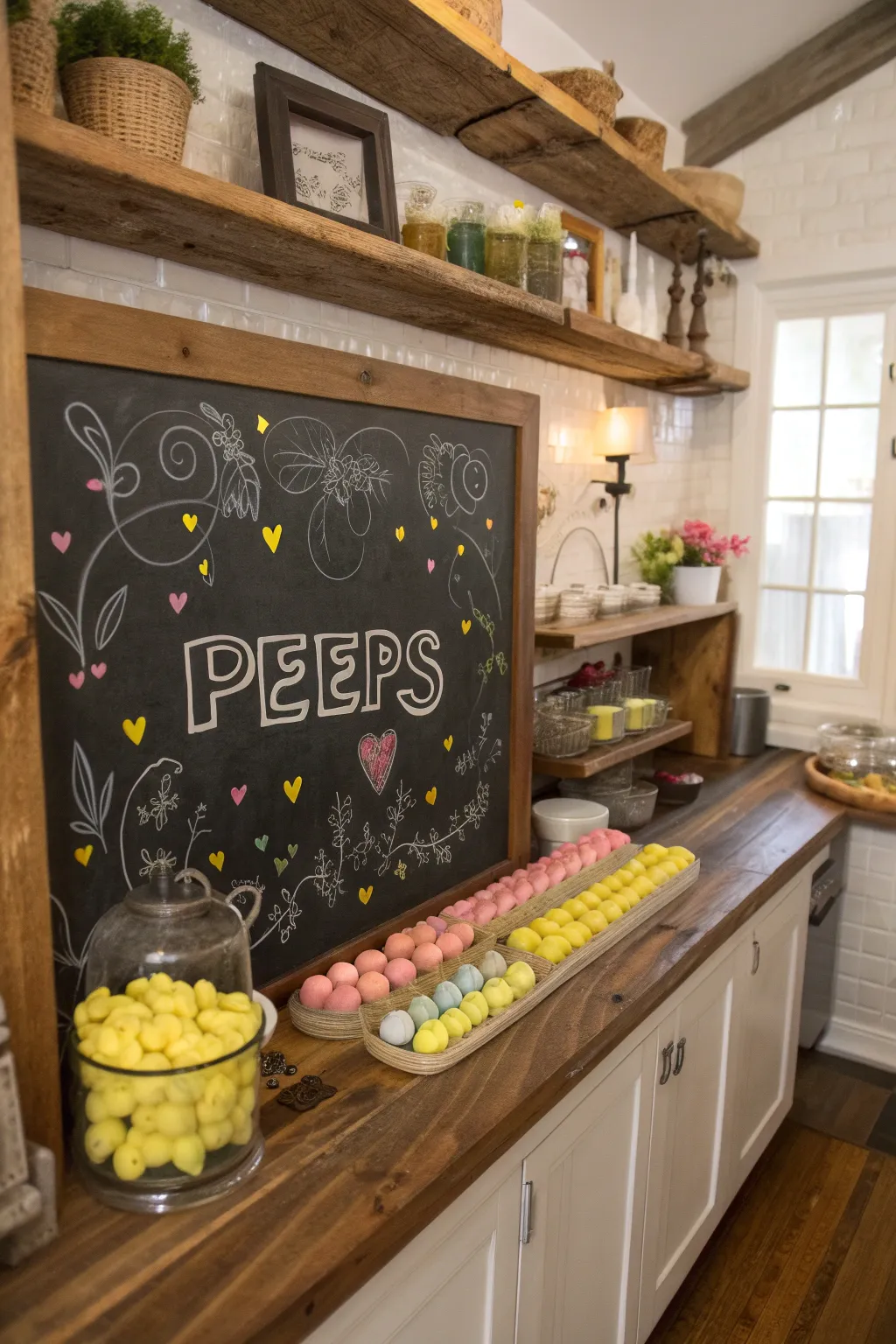 A rustic twist with a chalkboard and Peeps.