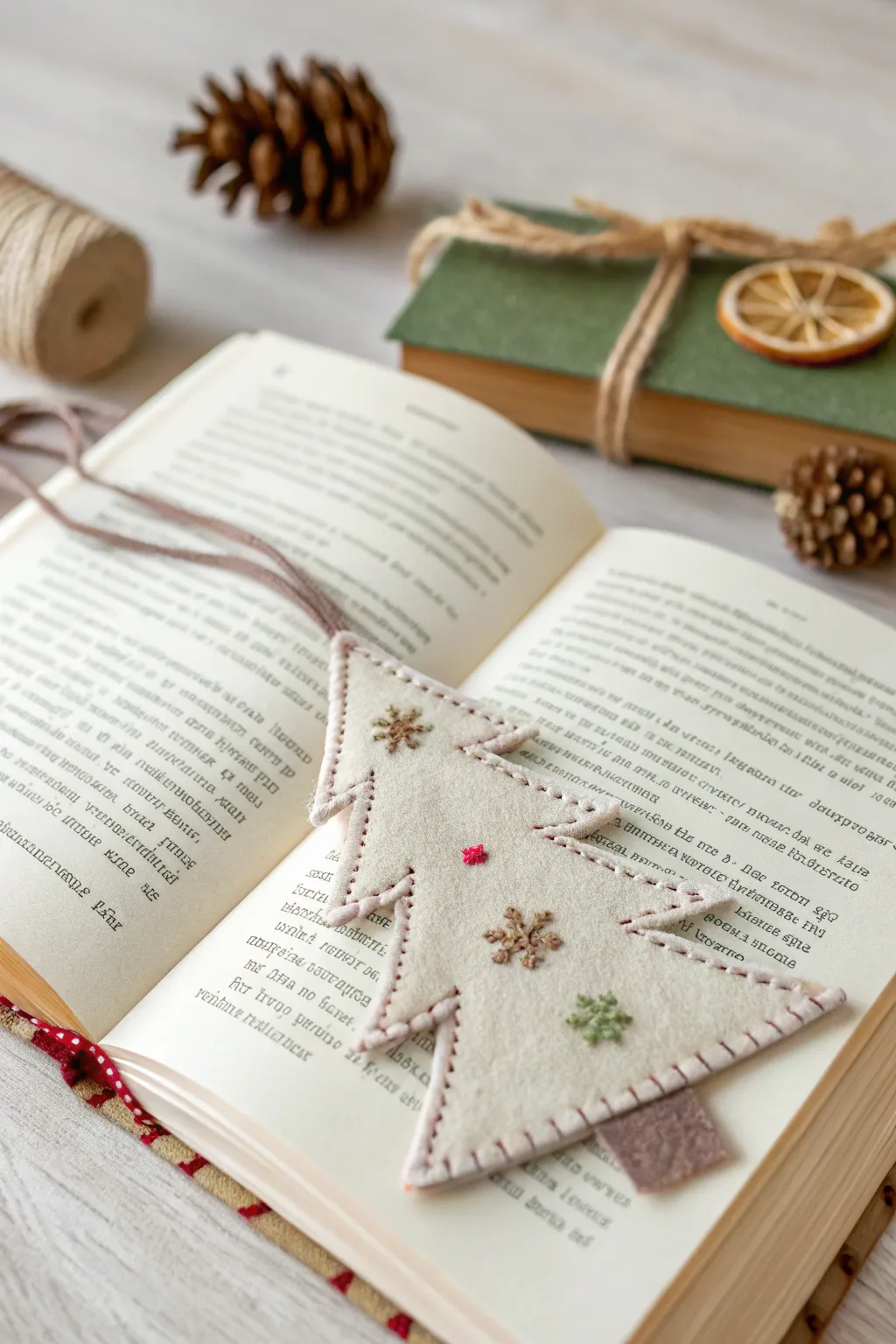 Embrace the warmth of simplicity with this handcrafted Christmas tree bookmark, perfect for cozy holiday reading.
