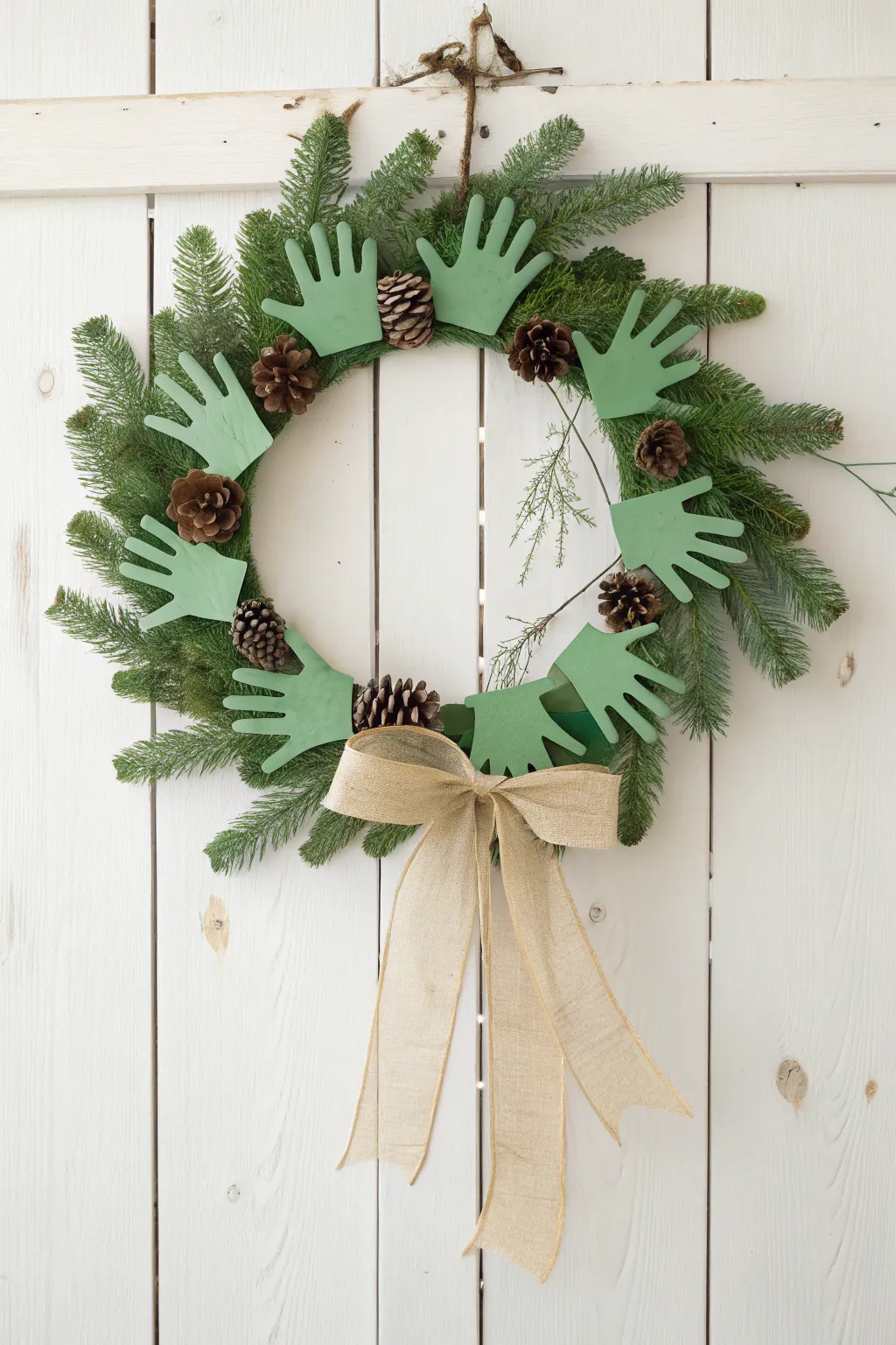 Capture the joy of little hands with this charming handprint wreath—perfect for a festive touch this Christmas!