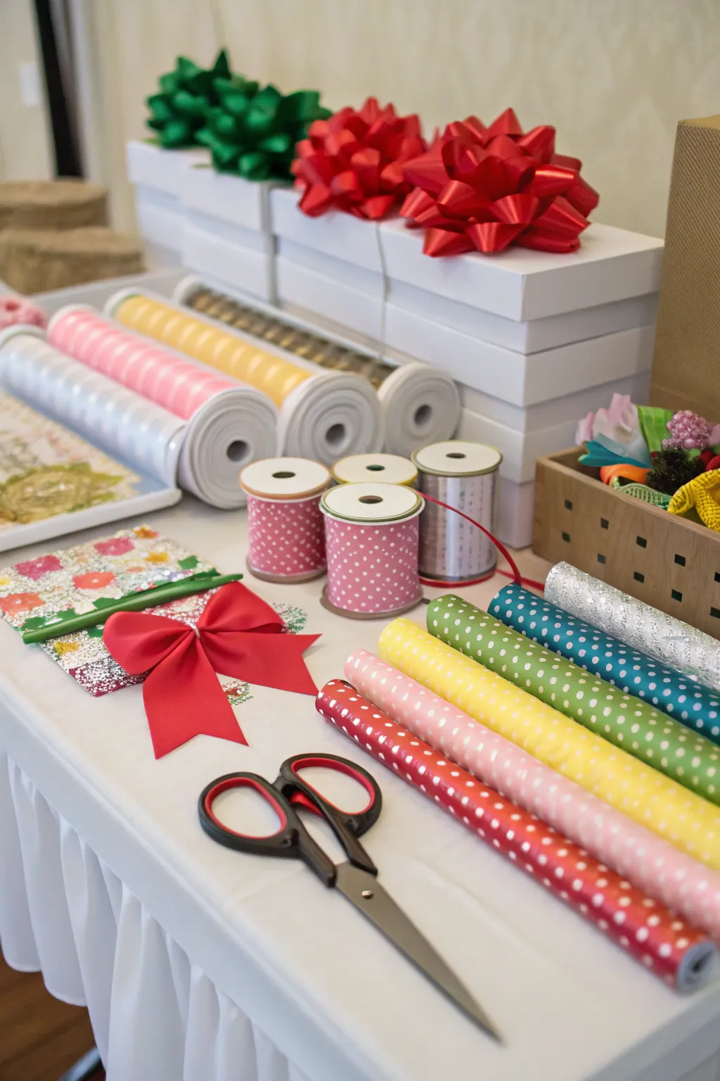 Add a personal touch to gifts with a DIY wrapping station.