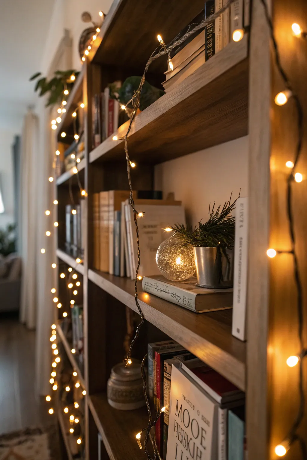 Bookshelf lights add a cozy charm to your literary collection.