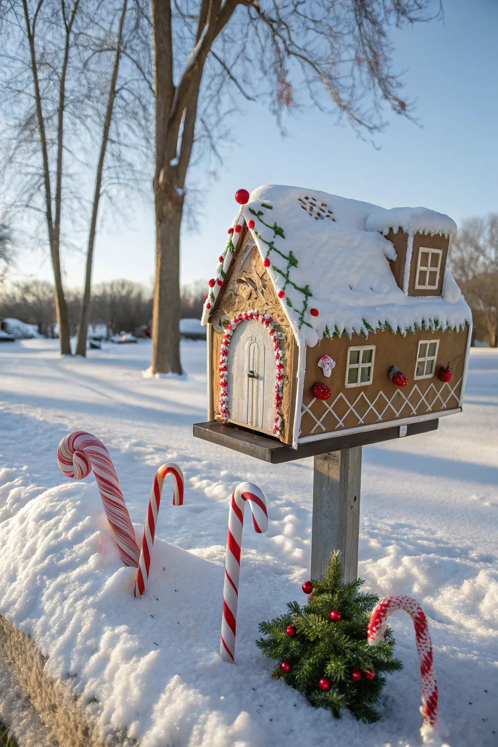 Add a sweet touch with a gingerbread house mailbox cover.