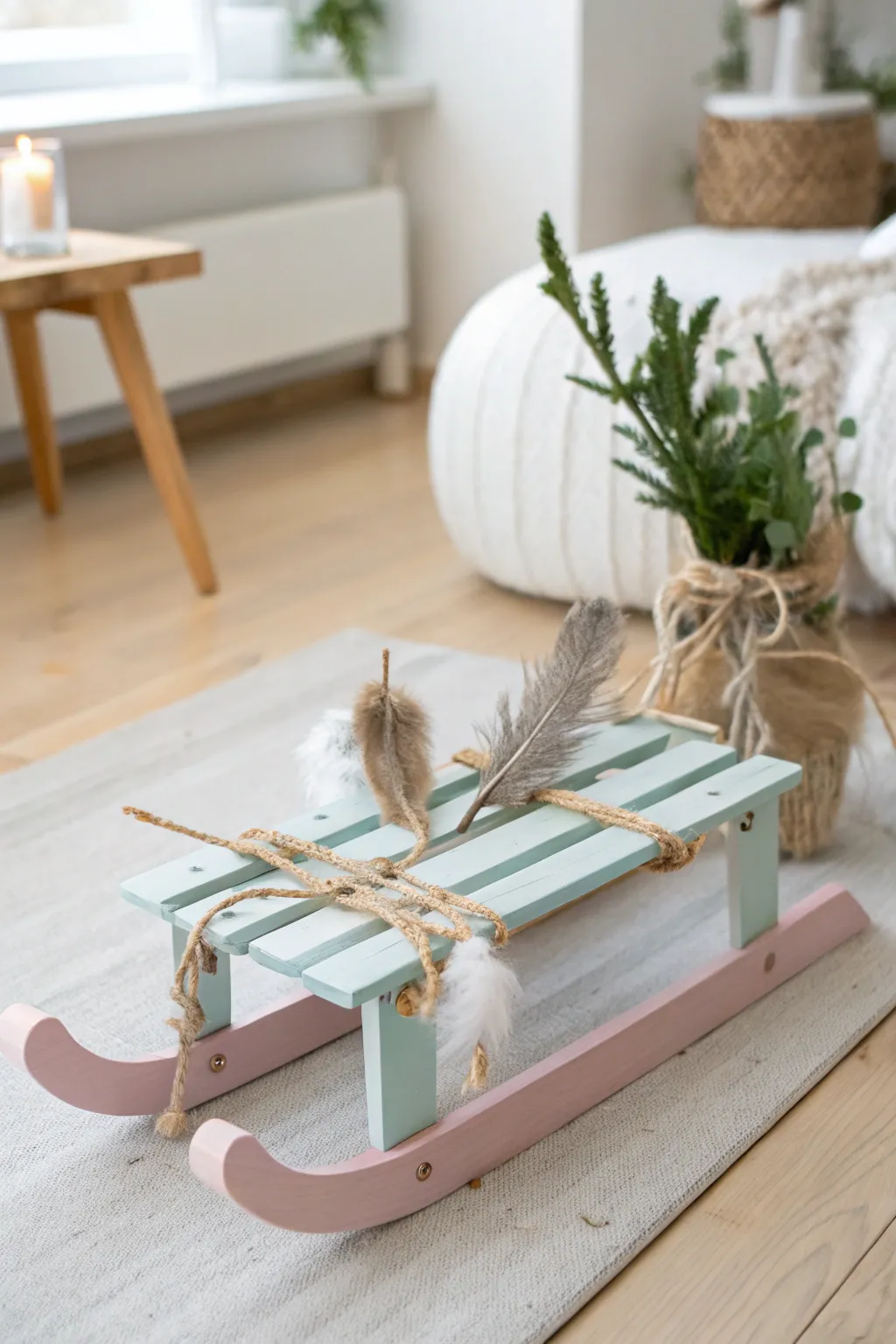 Crafted Elegance: Handmade popsicle stick sleds bring a touch of boho charm to your holiday decor.