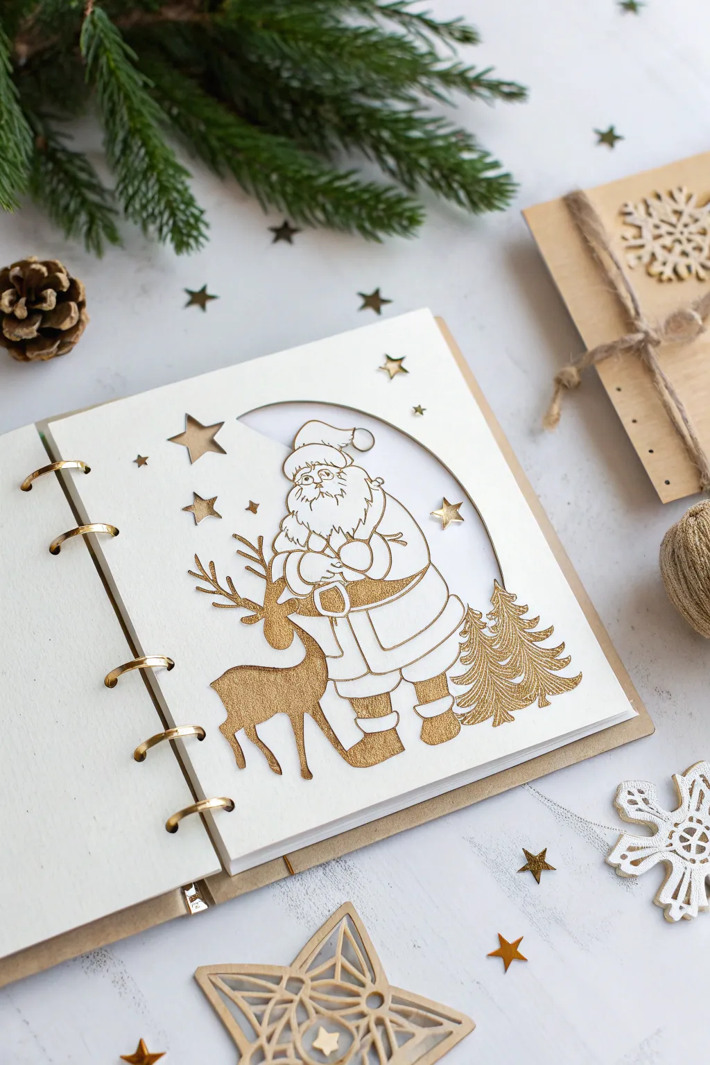 Capture the magic of the season with a minimalist scrapbook layout that celebrates Santa and his reindeer in Scandinavian style.