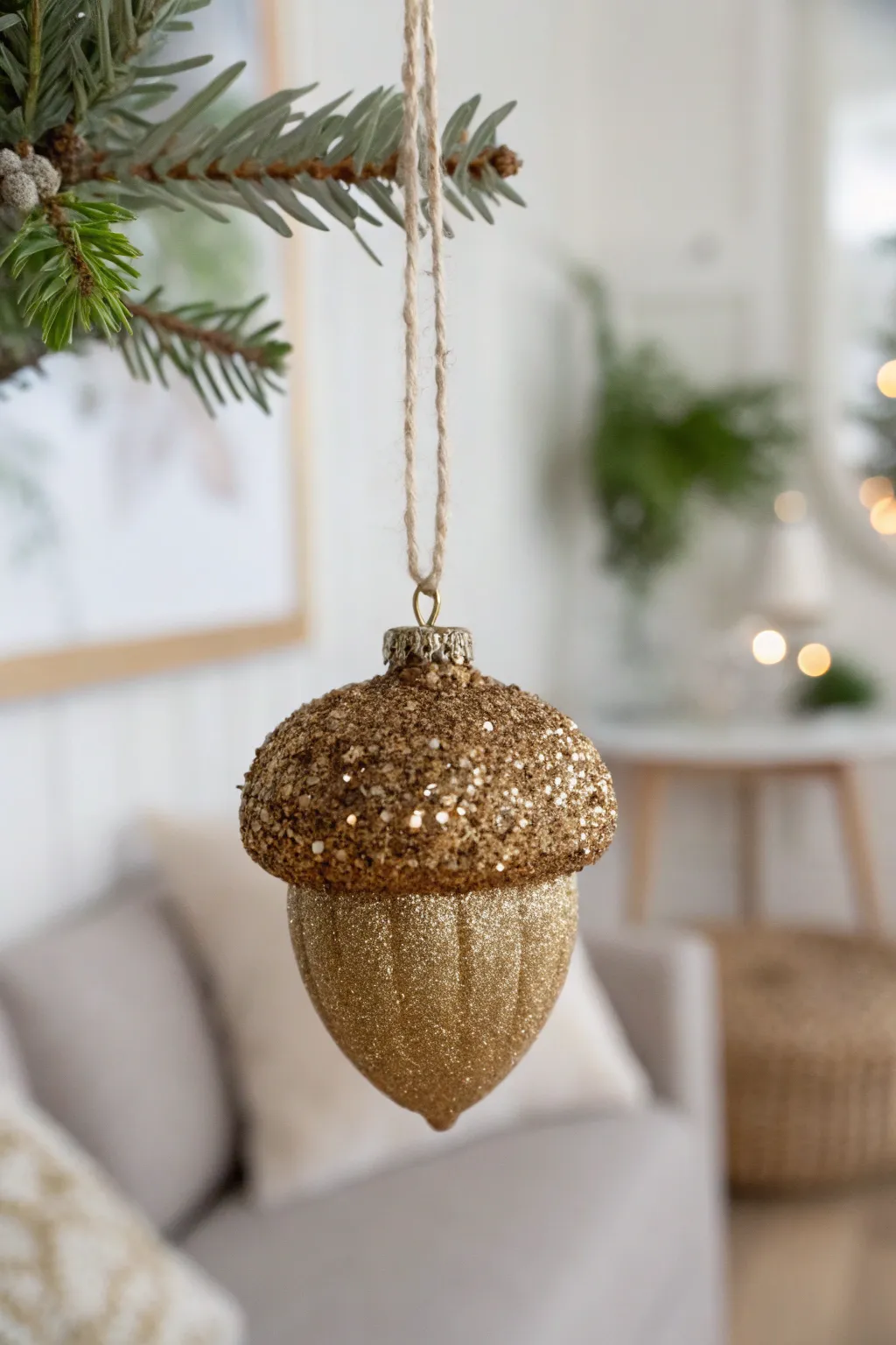 Simple elegance: Transform acorn caps into glittering jewels for a touch of natural holiday glamour.