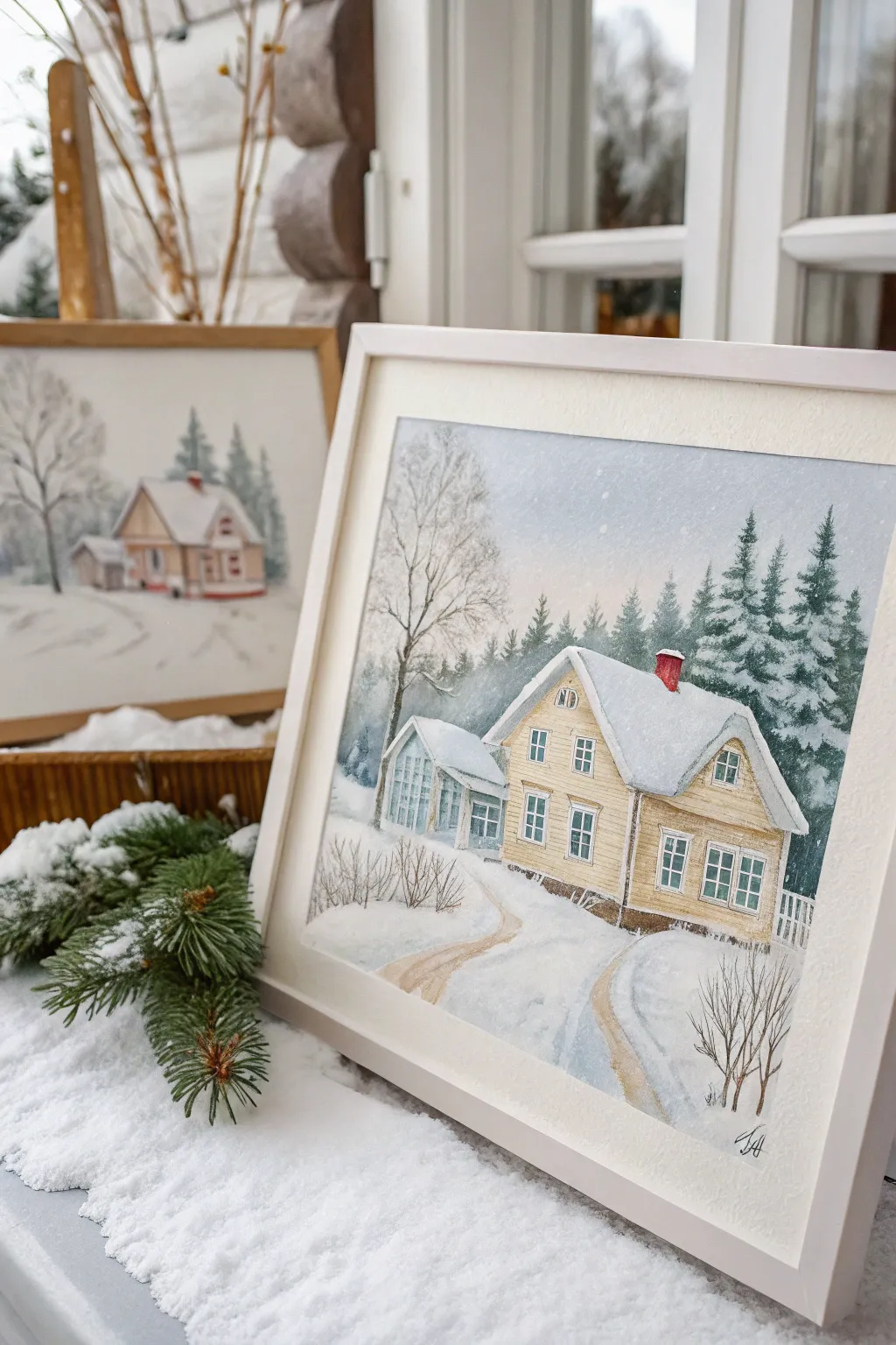 Escape to a serene winter village, where simplicity meets beauty in every brushstroke. ❄️🏡