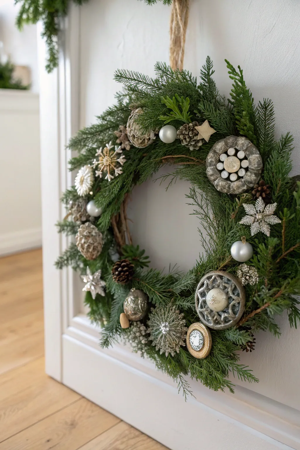 Discover the charm of nostalgia with vintage treasures on your holiday wreath. ✨🎄 #VintageWreath #ScandiBoho #HolidayDecor