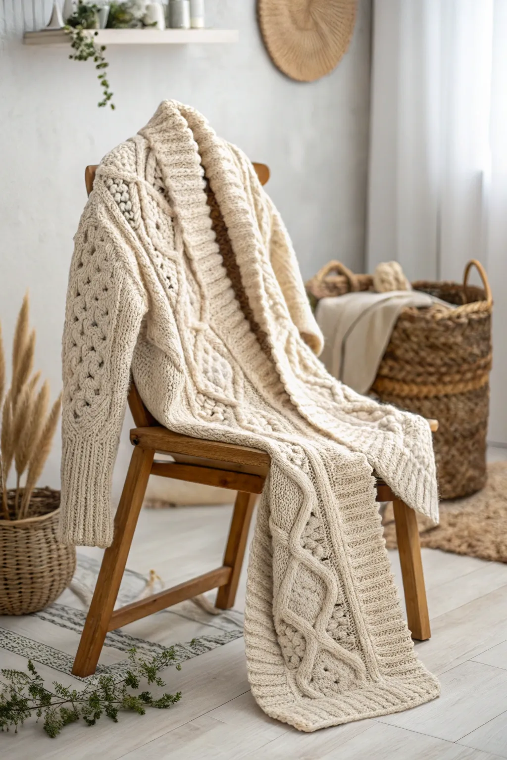Wrap yourself in warmth and style with this exquisitely crafted chunky knit jacket, perfect for your cozy minimalist wardrobe.
