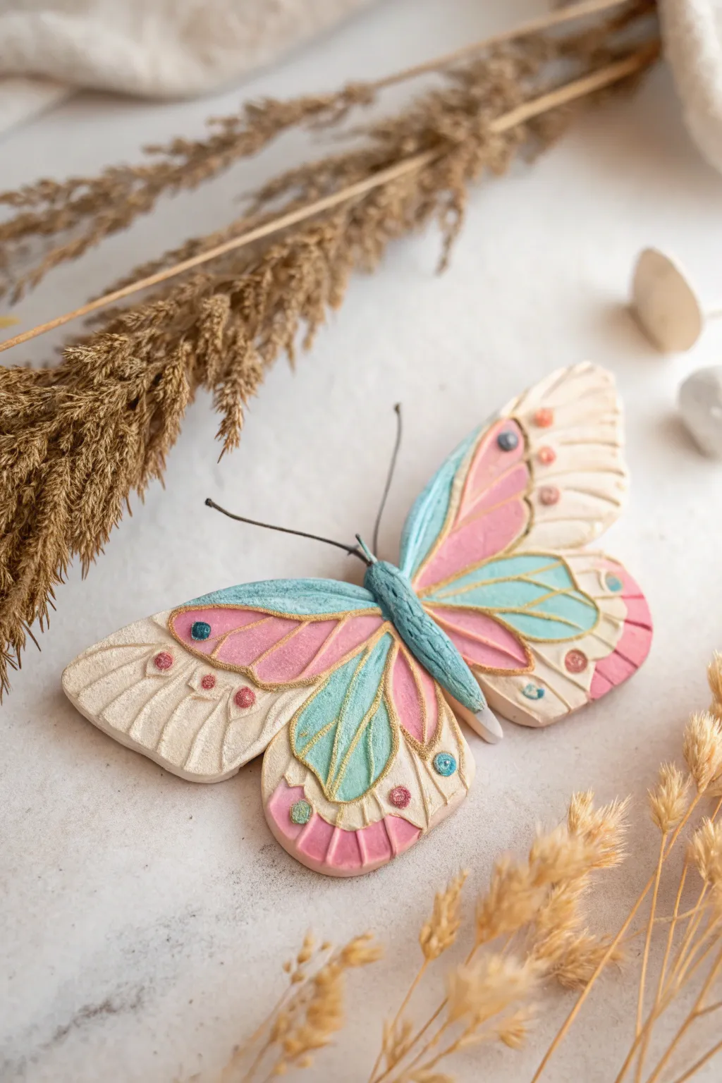 Embrace the art of simplicity with vibrant clay butterflies, where craftsmanship meets natural beauty.