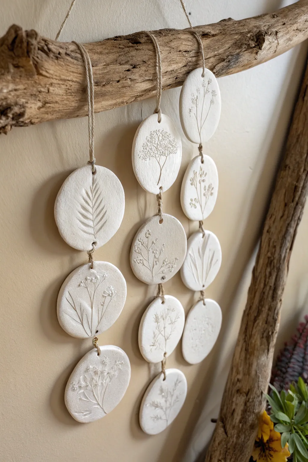 Elevate your space with serene coastal beauty: Clay and driftwood botanical wall art.