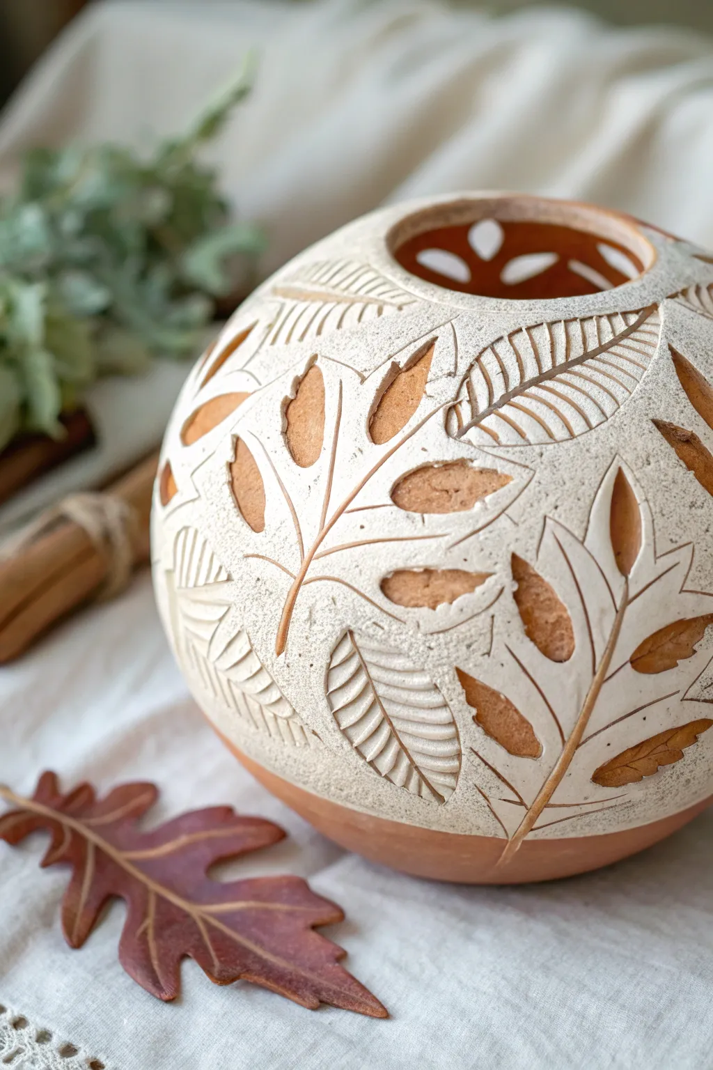 Nature's Imprint: Embrace the beauty of handcrafted clay with delicate leaf impressions.