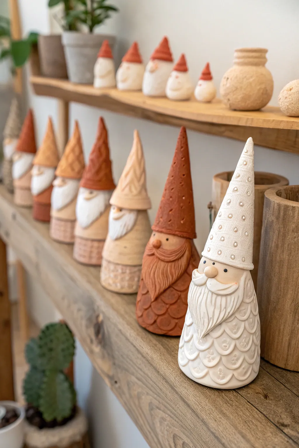 Gather around for a whimsical meeting of clay gnomes, where simplicity meets charm.