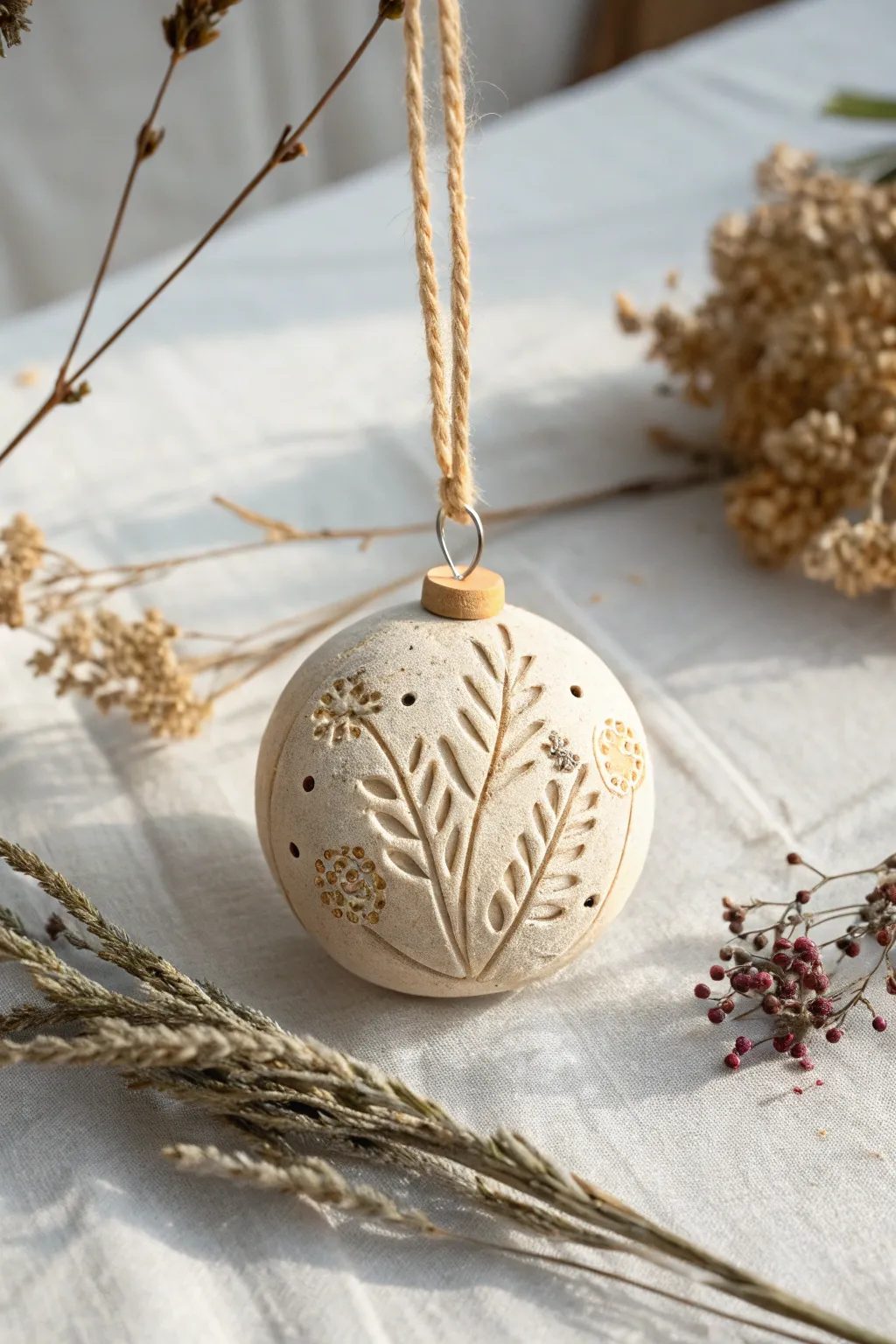 Embrace the beauty of nature with this exquisite clay ornament, where simplicity meets earthy elegance.