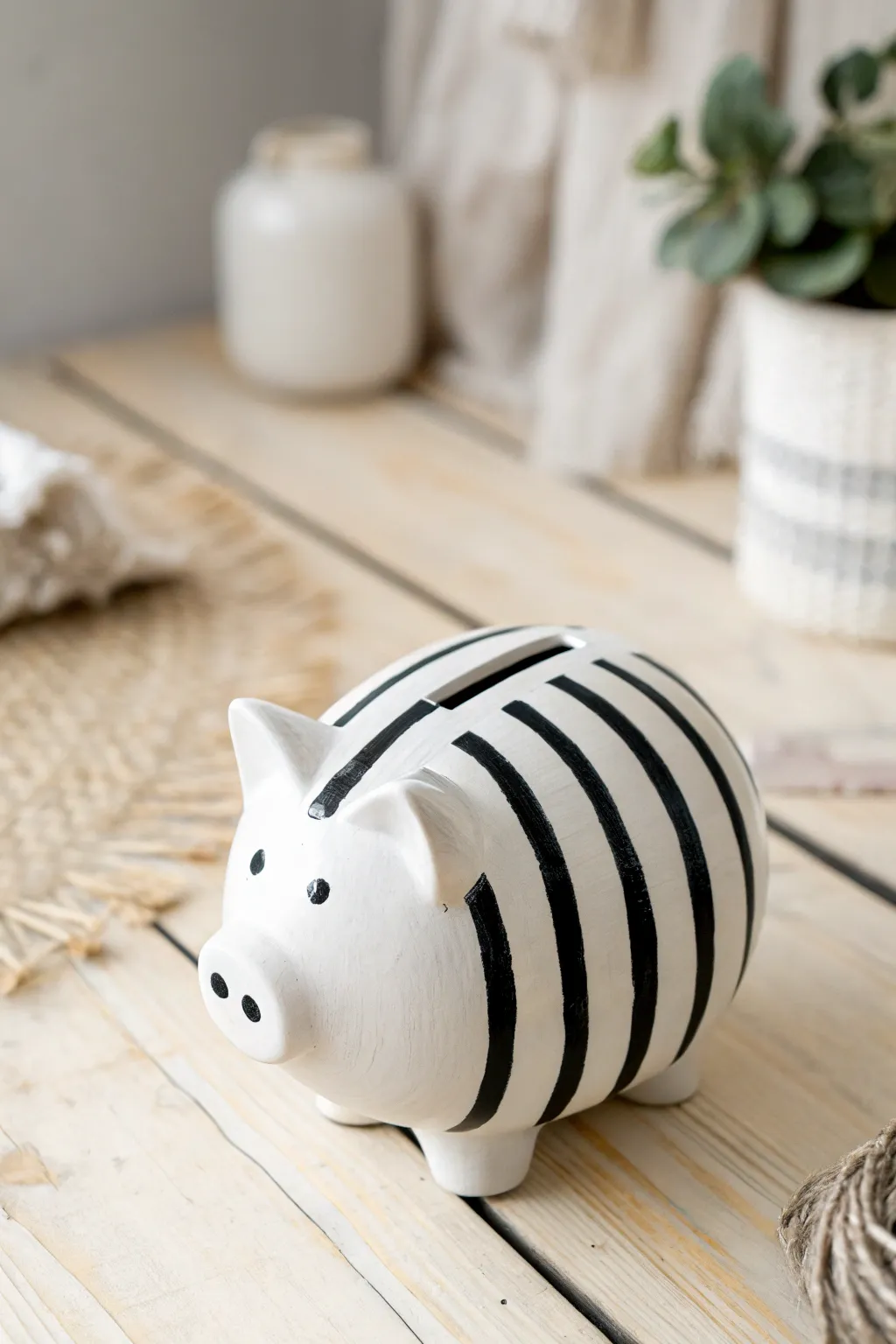 Simplicity meets style with this monochrome clay piggy bank, a perfect blend of modern design and natural elegance.