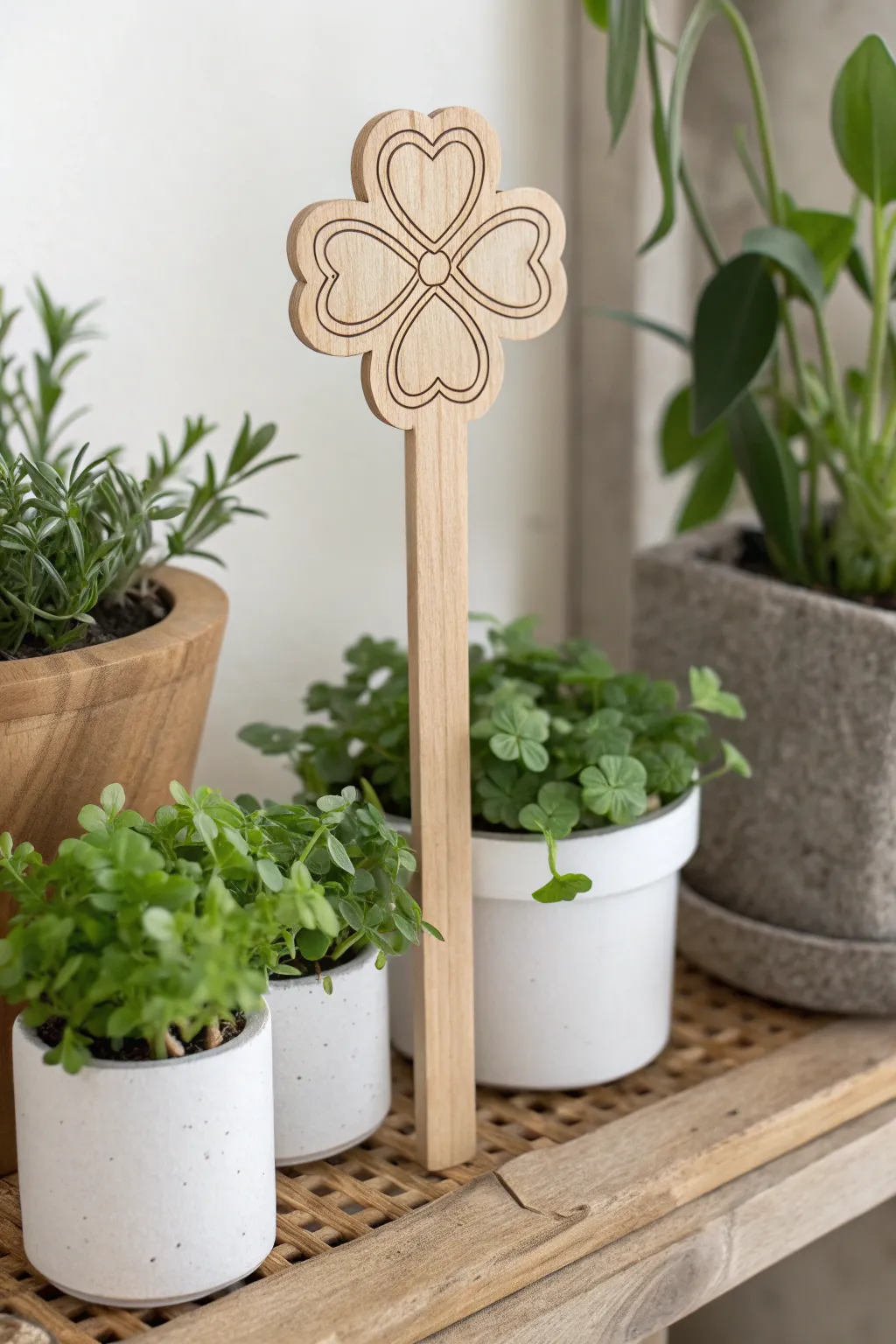 Embrace simplicity and charm with handcrafted clover garden markers for a touch of whimsy in your indoor garden.