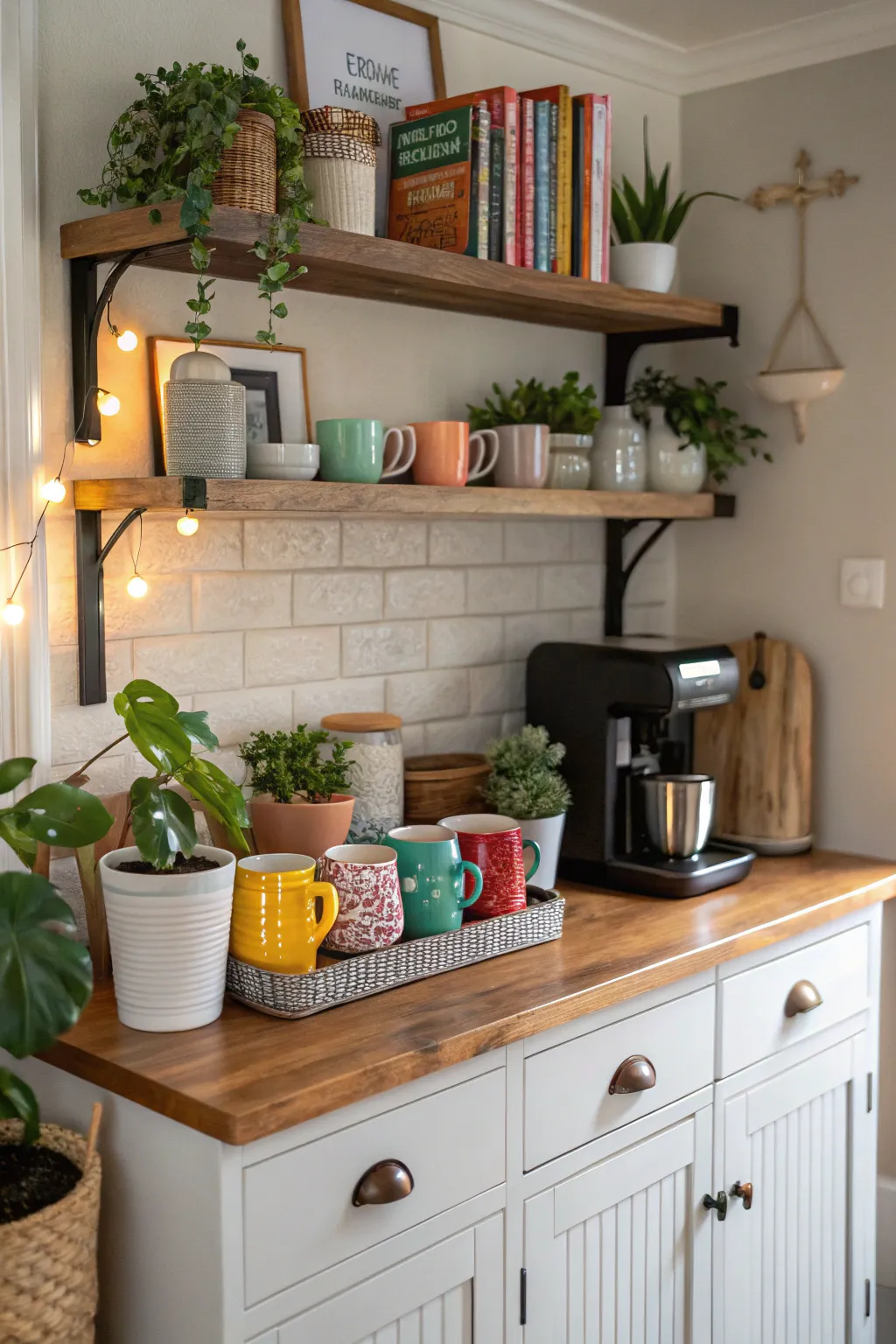 Styling with coordinated decor brings harmony to your coffee bar.