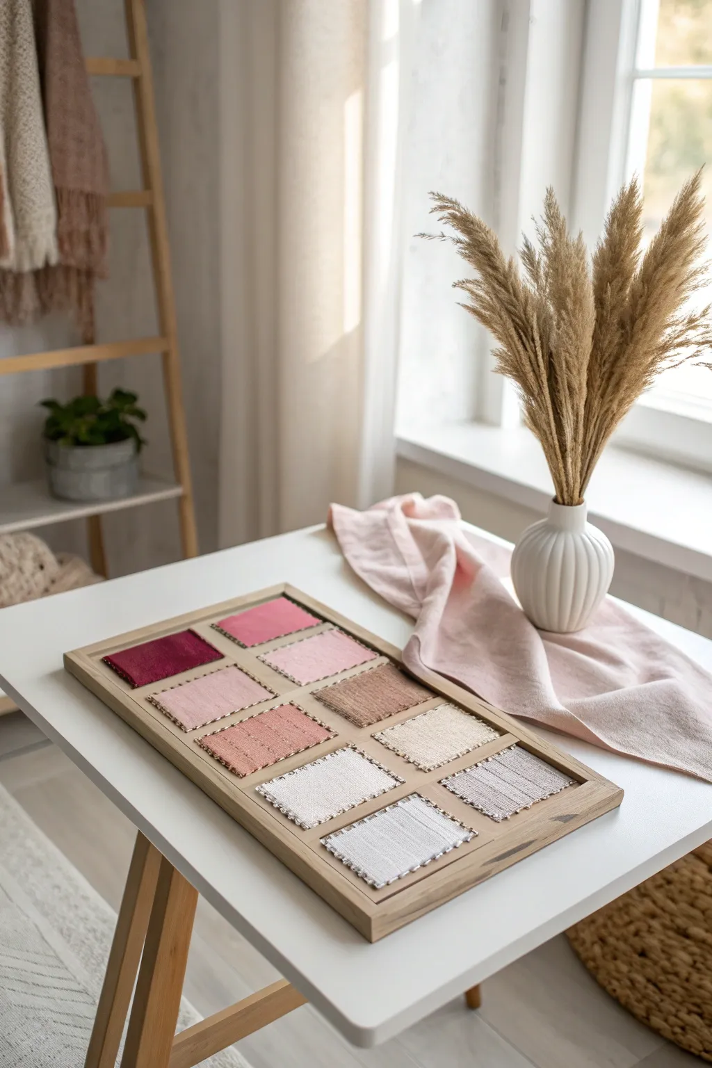 Transform your space into a dreamy retreat with a rustic romance palette of soft pinks and antique whites.