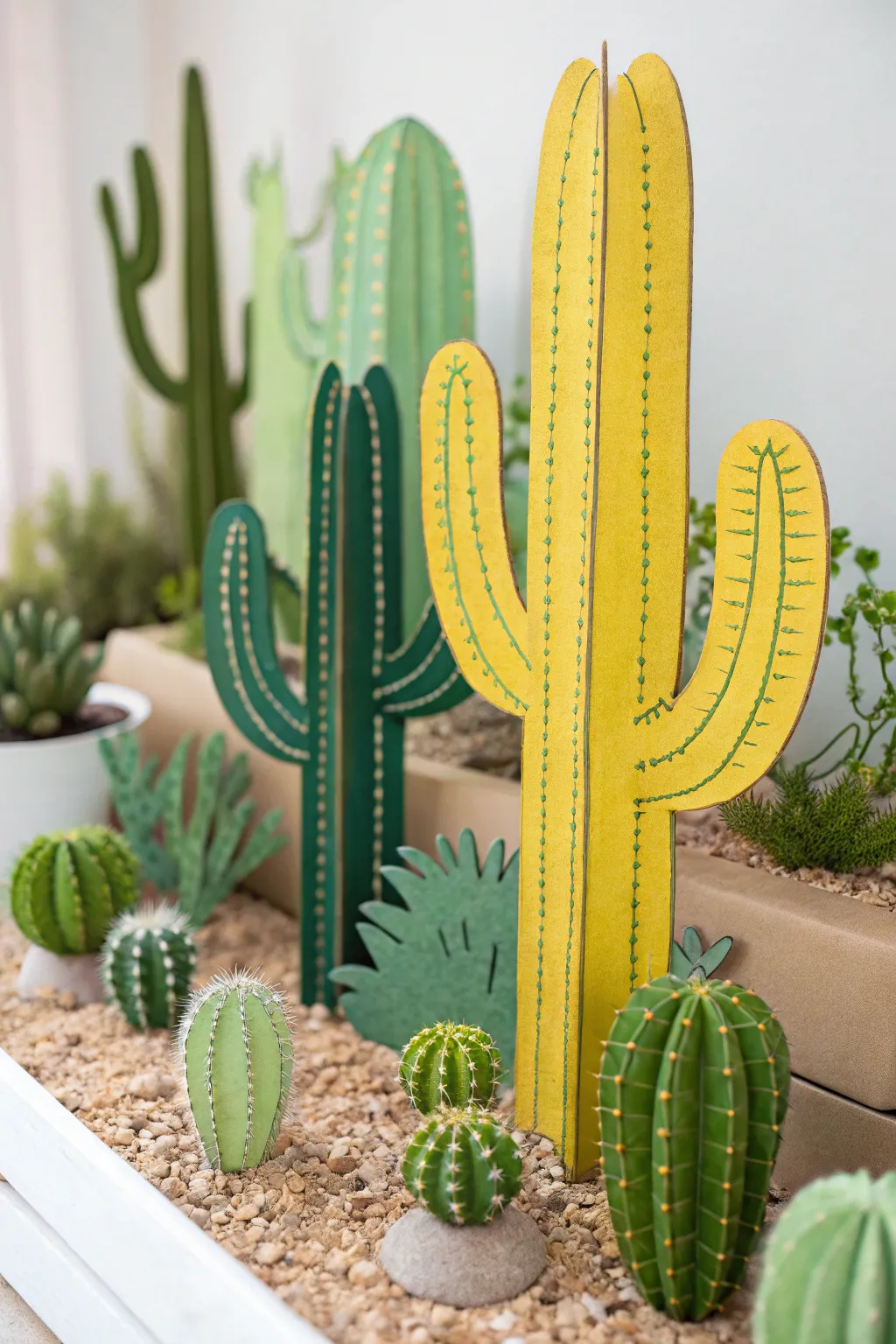 Bring a touch of greenery into your home with a water-free, DIY cardboard cactus garden!