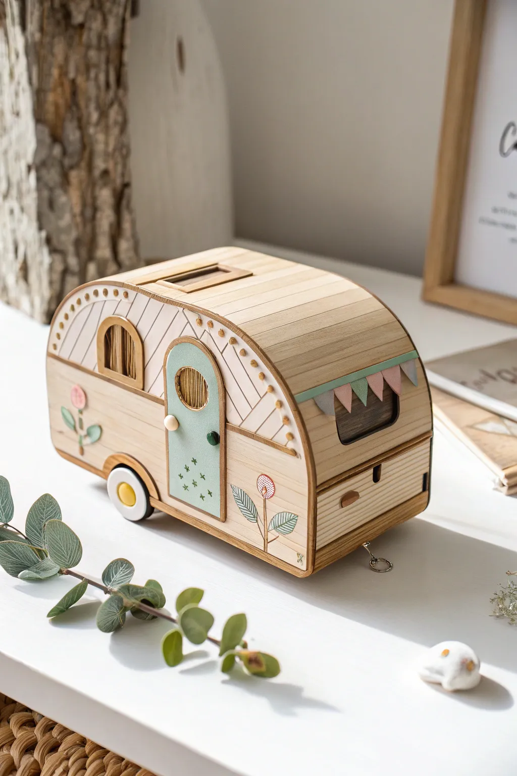 Embrace the charm of adventure with this vintage camper box, a perfect blend of retro vibes and minimalist craftsmanship.