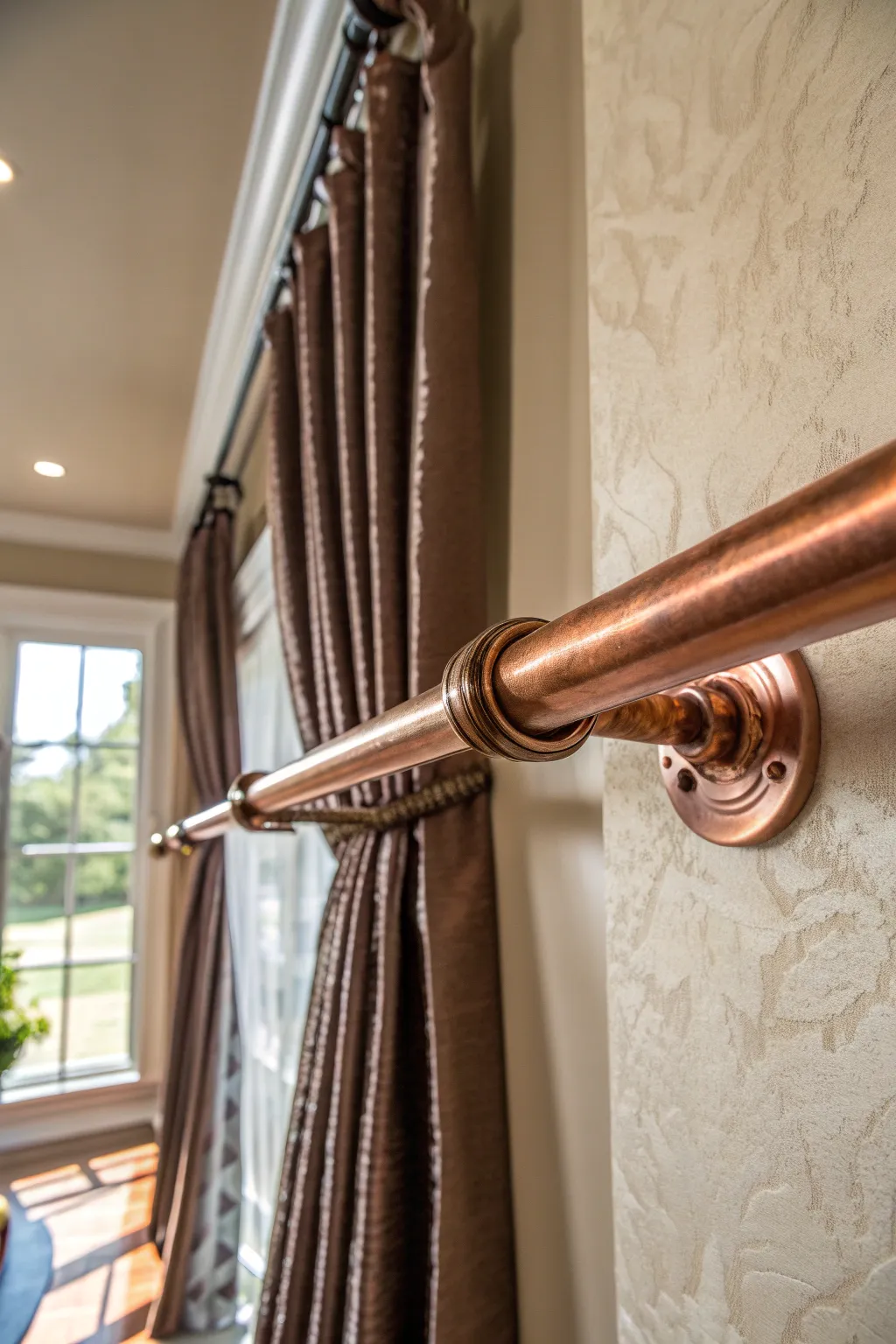 Elevate your space with the timeless elegance of copper pipe curtain rods.