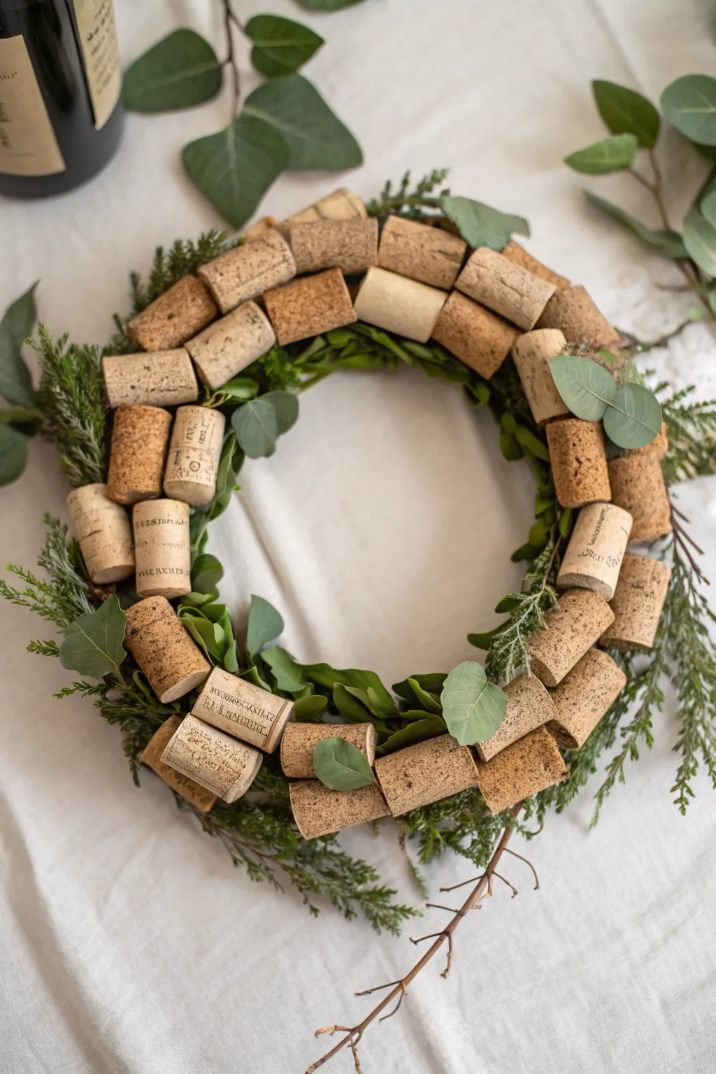 Embrace nature's simplicity with this elegantly crafted cork wreath, where lush greenery meets minimalist design.