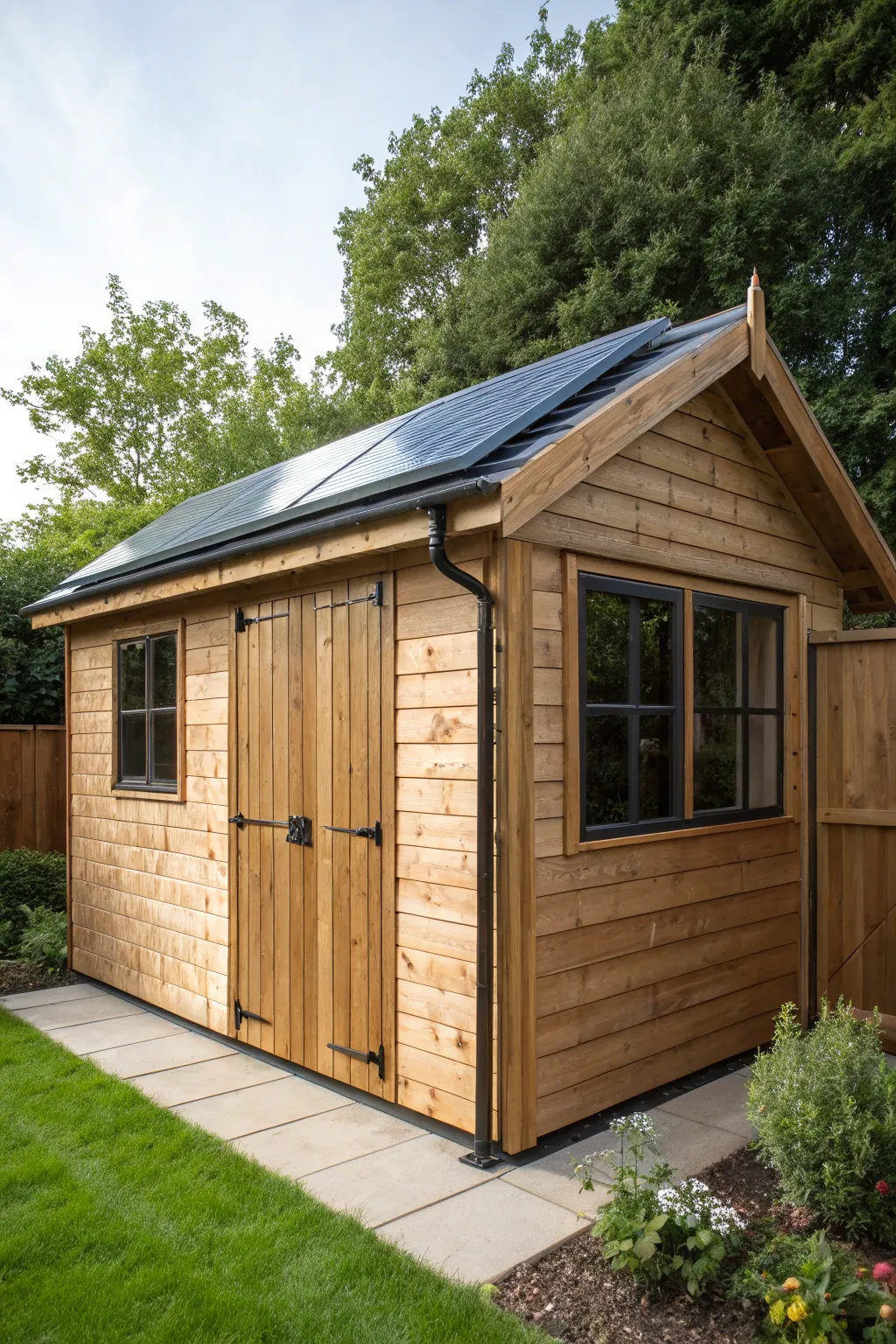 Harness the power of the sun with this beautifully crafted solar roof corner shed – where sustainability meets craftsmanship.