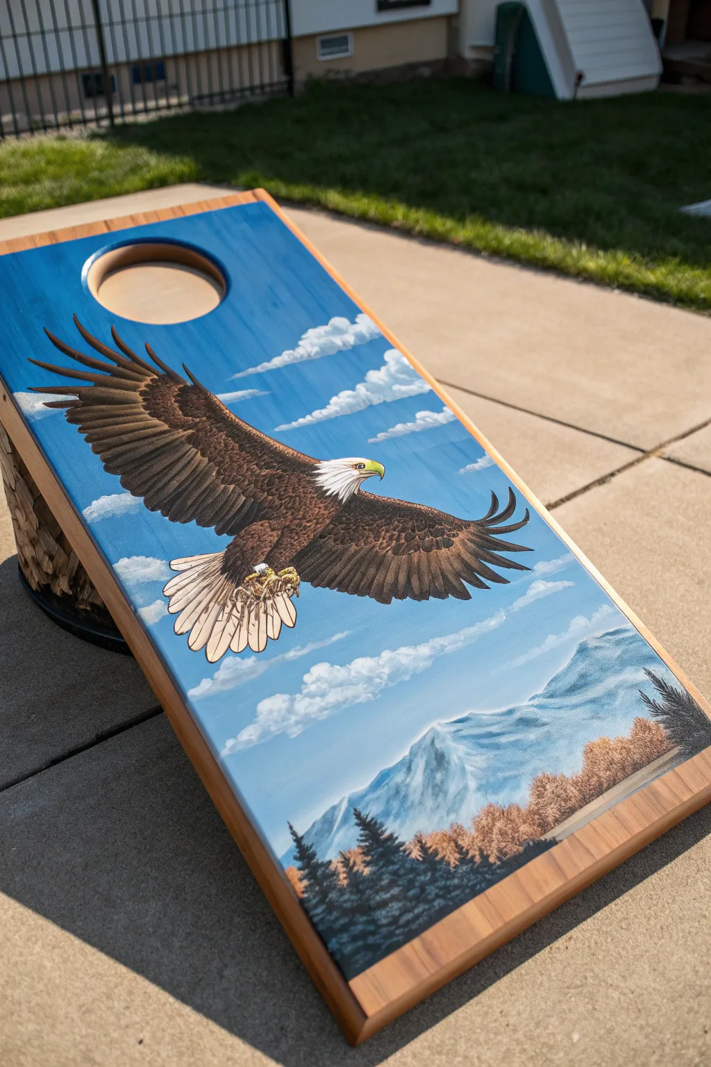 Elevate your game with this majestic eagle cornhole board, where craftsmanship meets the wild beauty of nature.