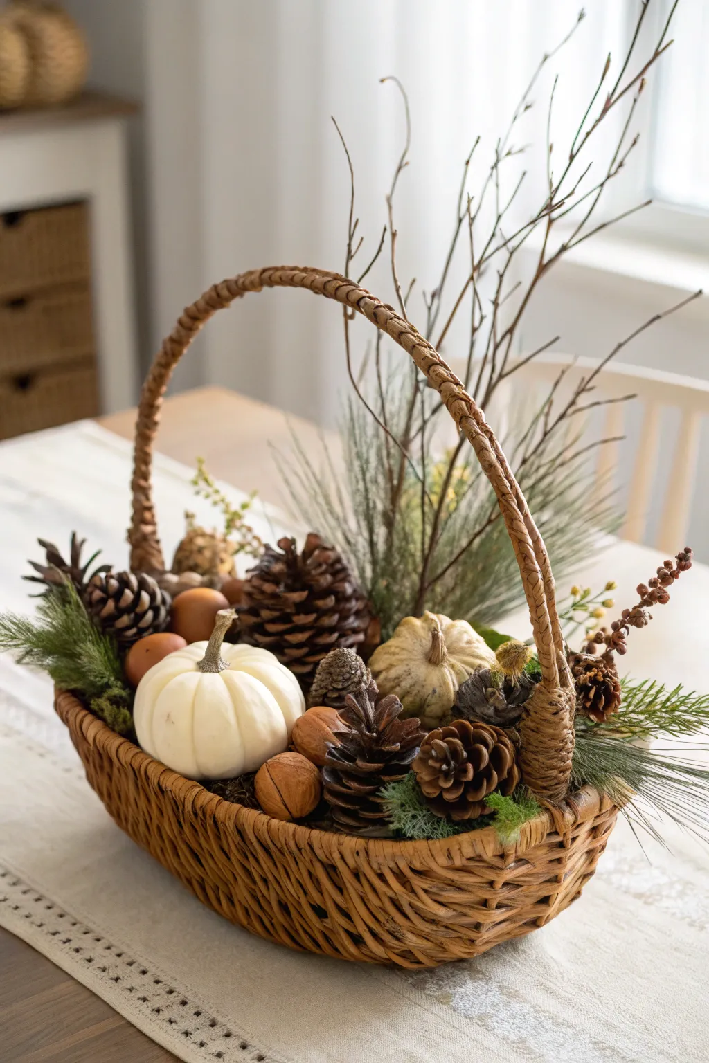 Embrace the beauty of nature with a minimalist cornucopia centerpiece, where simplicity meets elegance.