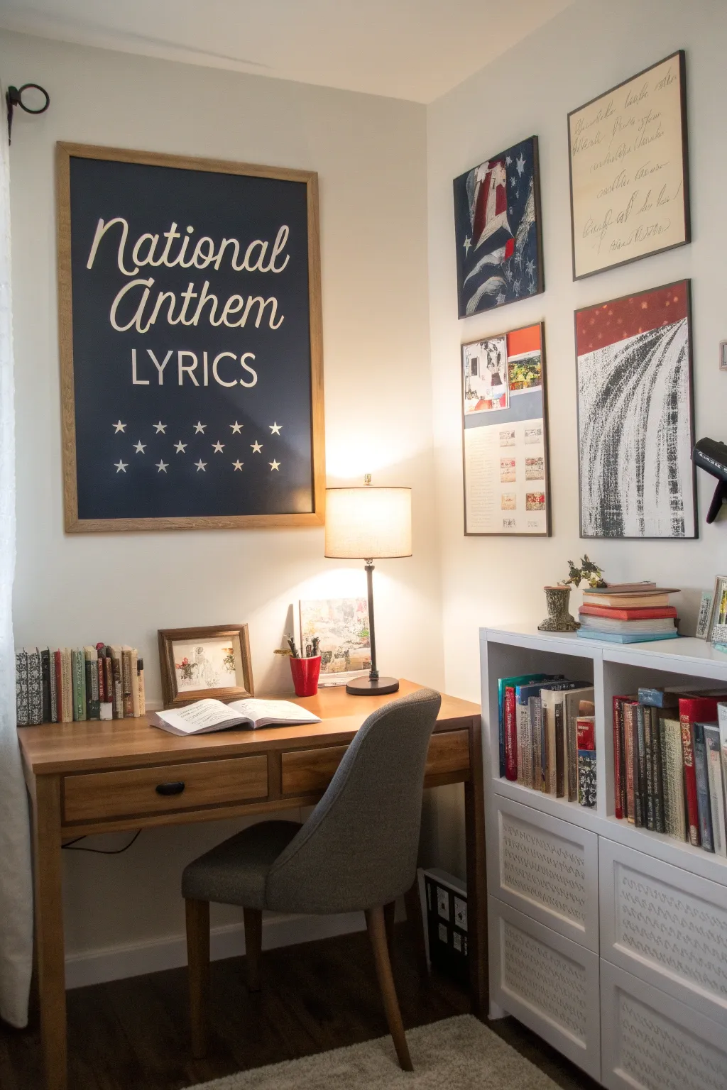 National anthem lyrics art evoking pride and nostalgia.