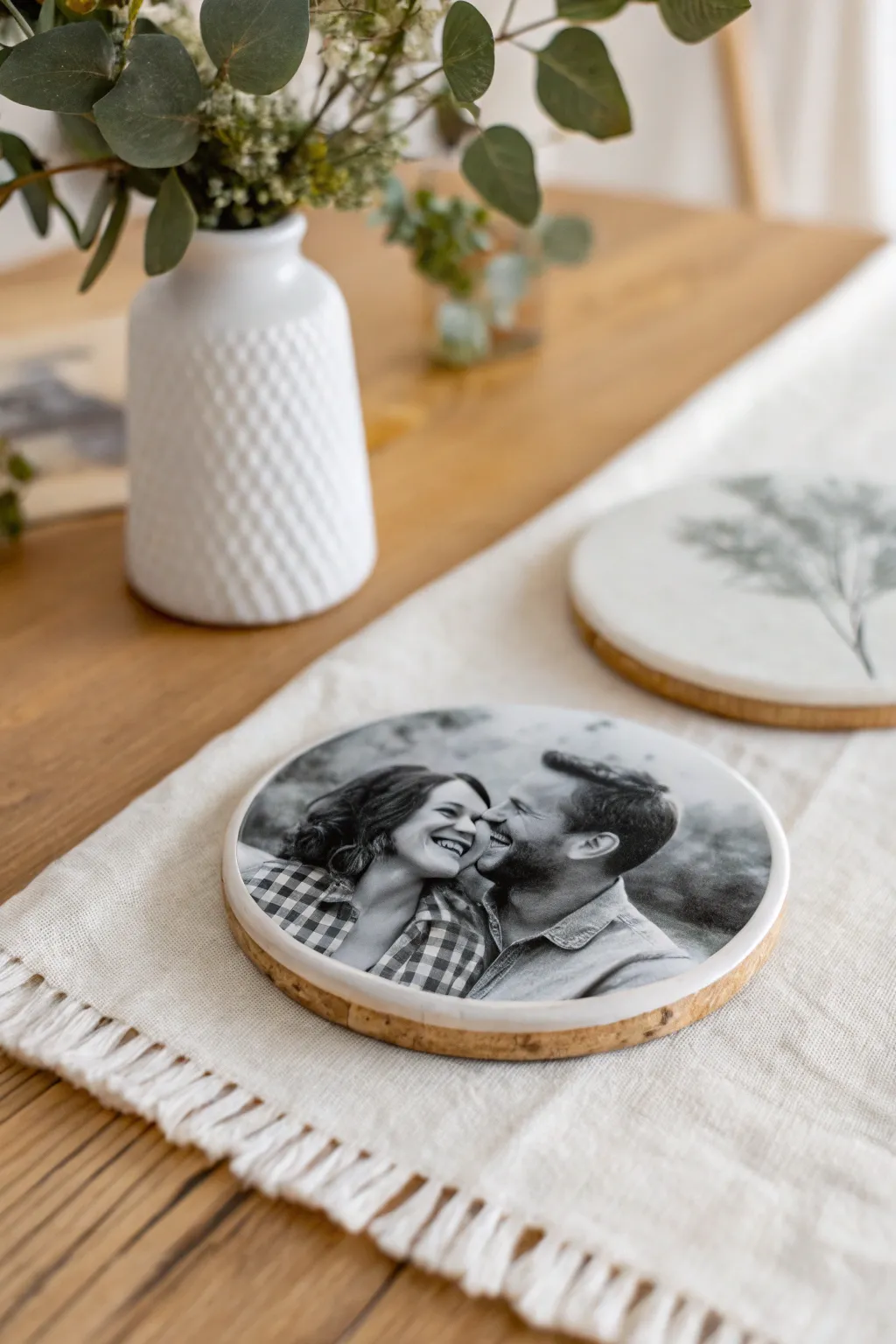 Sip in Style: Relive your love story with every cup on these handcrafted photo coasters.