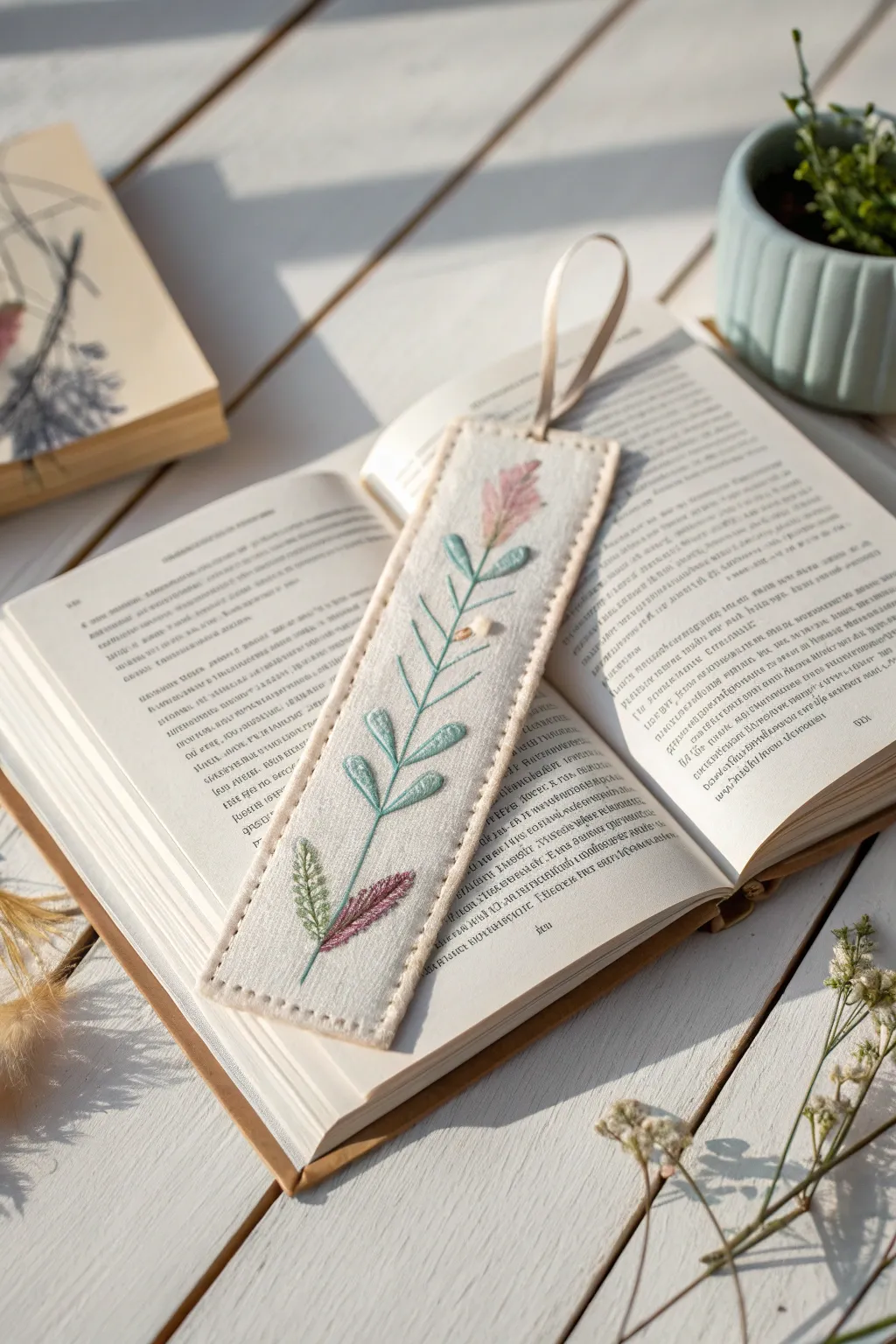 Mark your place in style with a handmade felt bookmark, blending minimalist design with natural beauty.