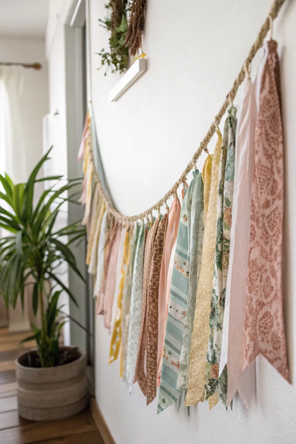 Transform your space with a charming fabric scraps garland, a perfect blend of creativity and sustainability.