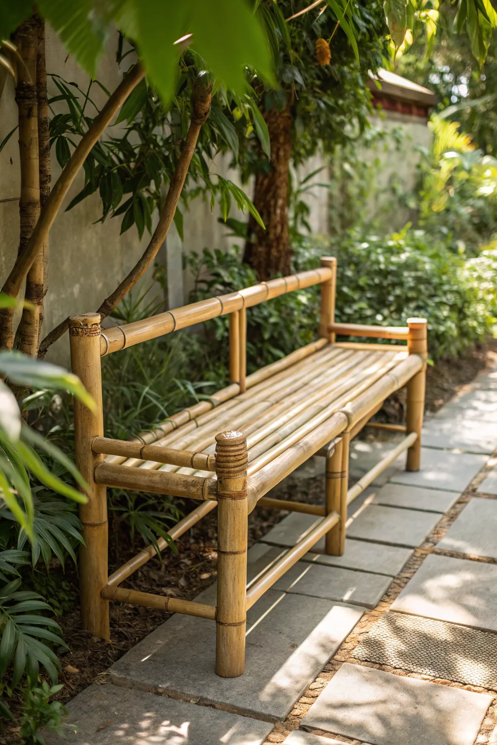 Embrace nature's elegance with this handcrafted bamboo bench - a perfect blend of simplicity and style for your garden sanctuary.