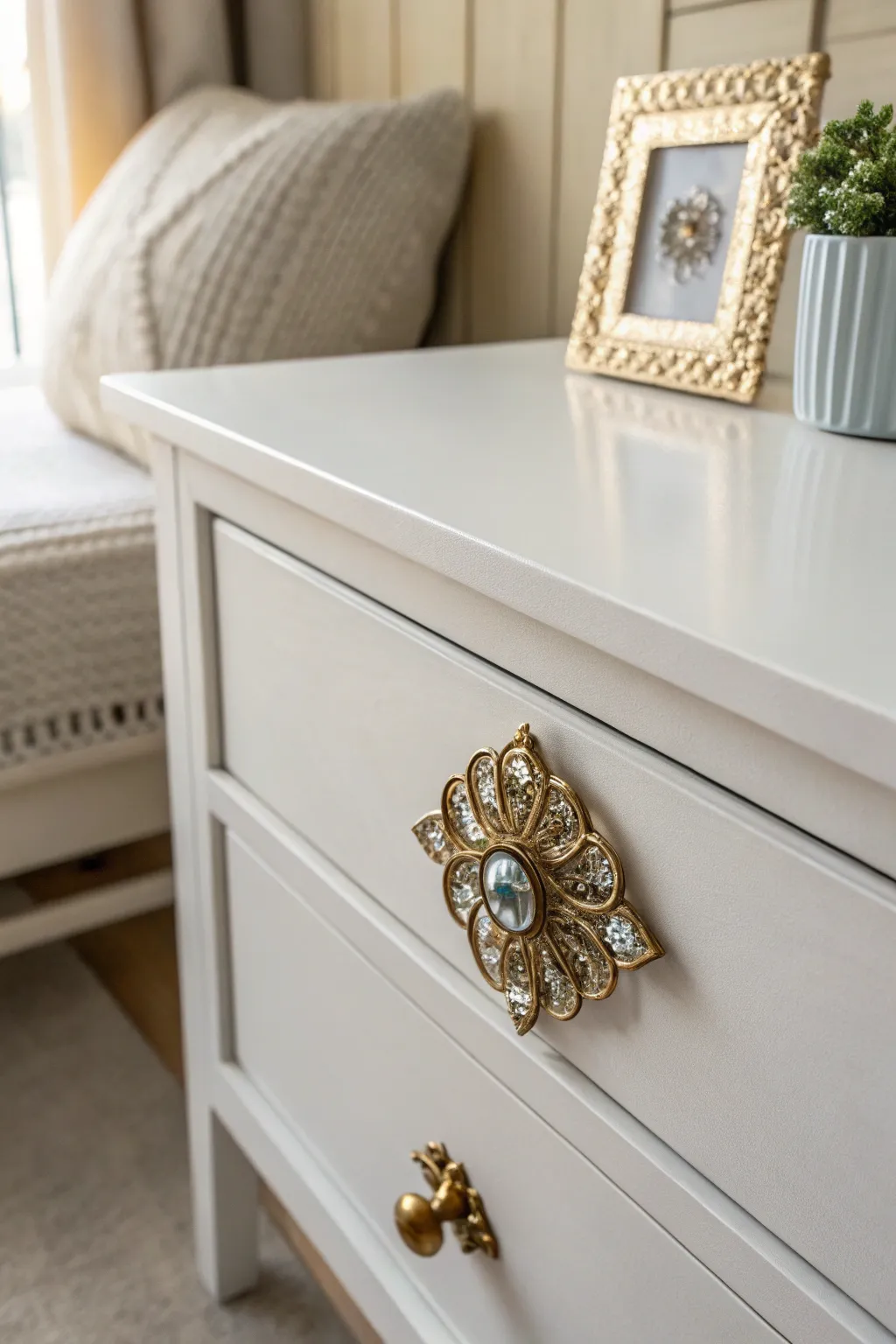 Elevate your furniture with a touch of vintage elegance—transform brooches into stunning drawer pulls!