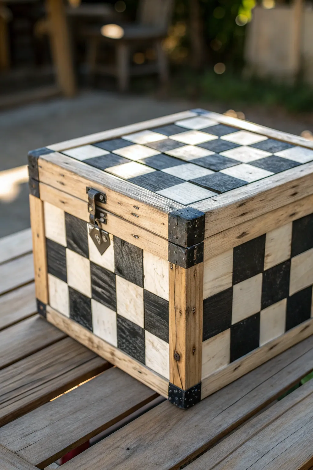 Add a bold touch to your space with this checkerboard crate masterpiece.