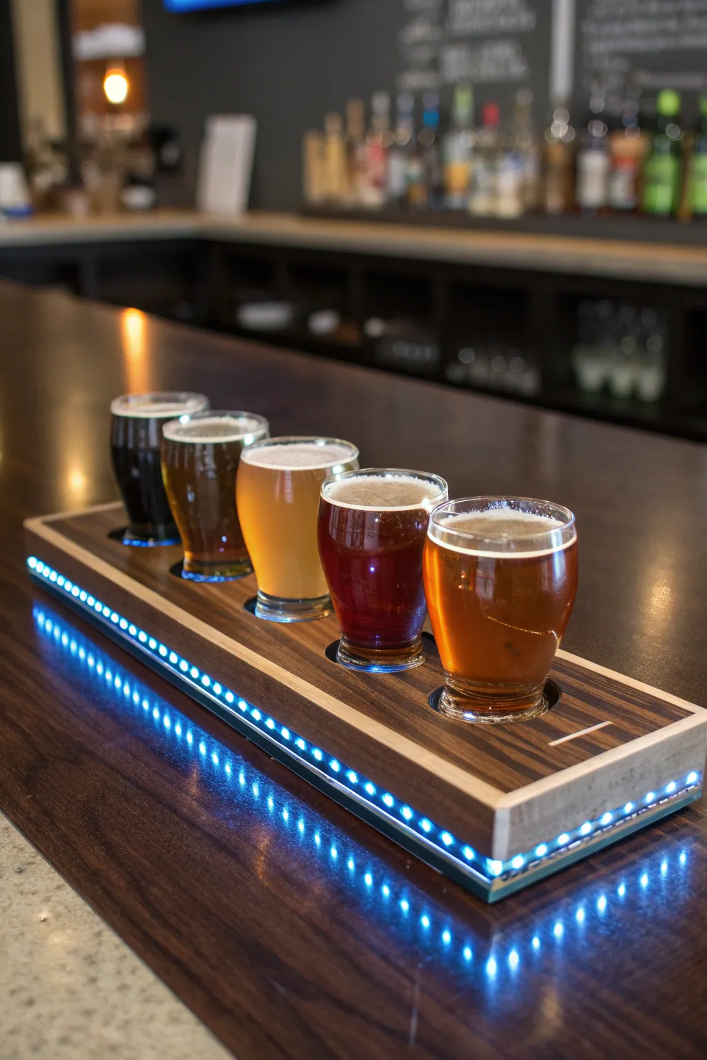 Illuminate your beer tasting experience with a handcrafted board featuring stunning LED edges. Perfect for the modern beer enthusiast!