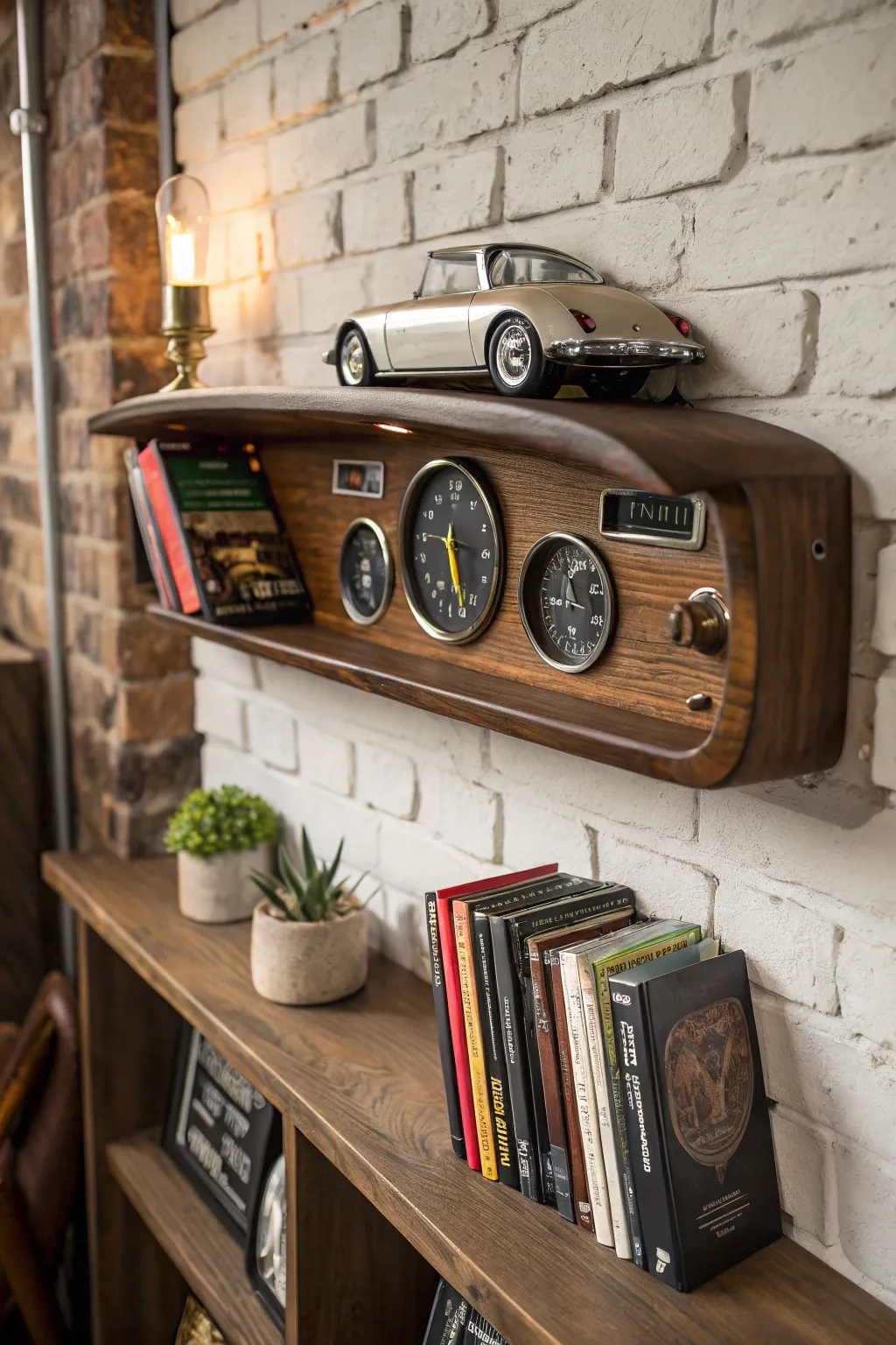 Elevate your space with a dash of vintage automotive charm. This dashboard shelf combines functionality with craftsmanship.
