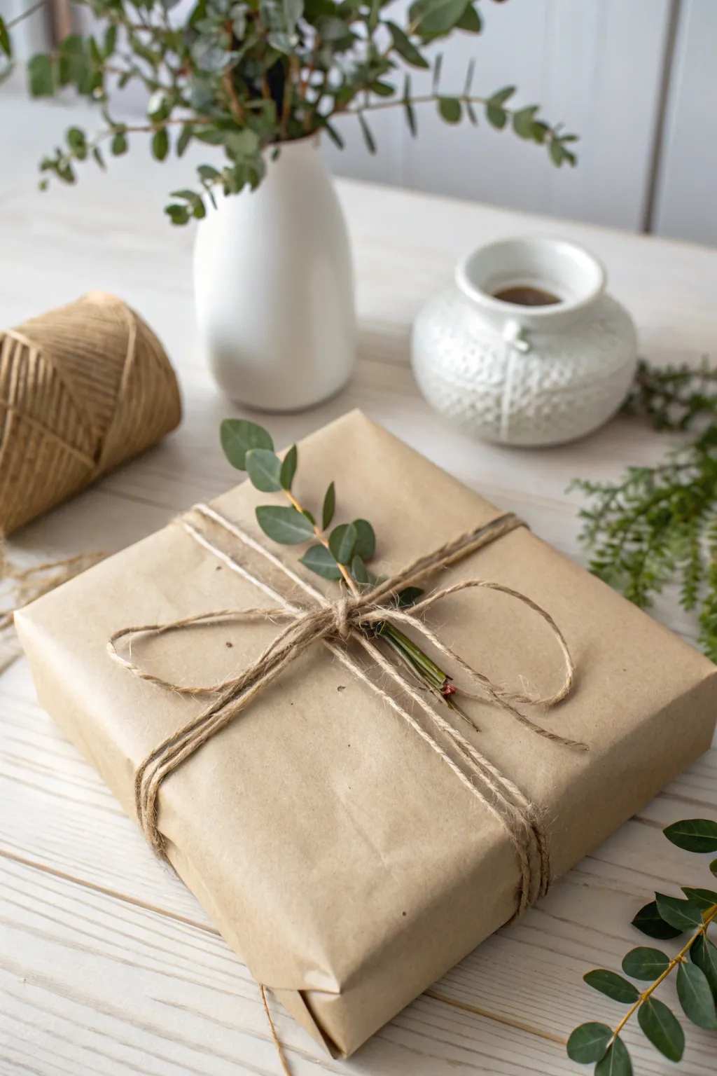 Elevate your gift-giving with eco-friendly elegance: a simple brown bag wrapped with love and nature's touch.