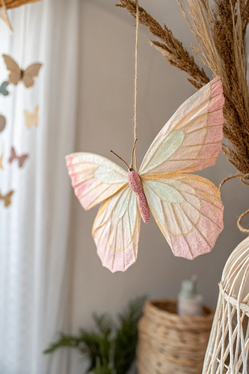Delicate beauty in motion: Crepe paper butterfly art.