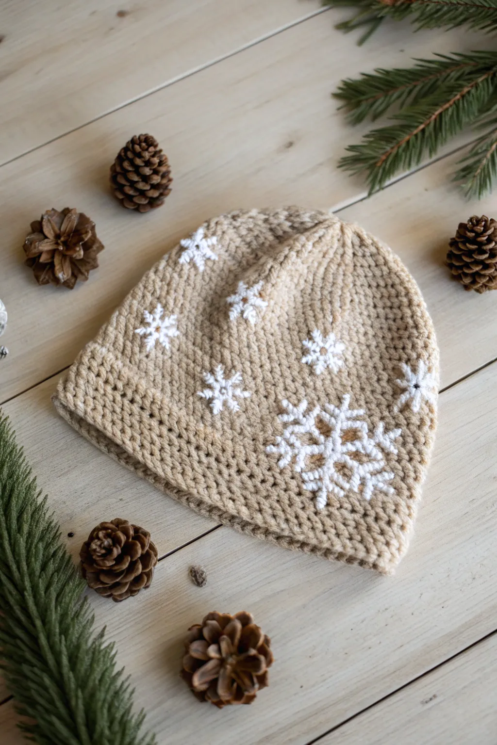 Cozy and Chic: Elevate your holiday style with a beautifully crafted festive beanie.