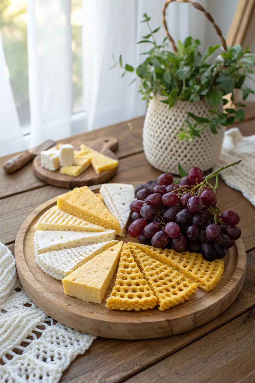 Elevate your gatherings with a delightful twist – a chic crochet cheese board that's both fun and sophisticated.