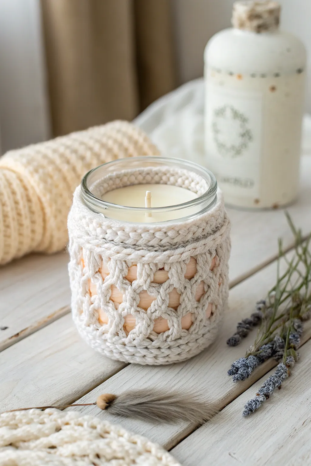 Transform any candle jar into a charming gift with a handmade crochet cozy.