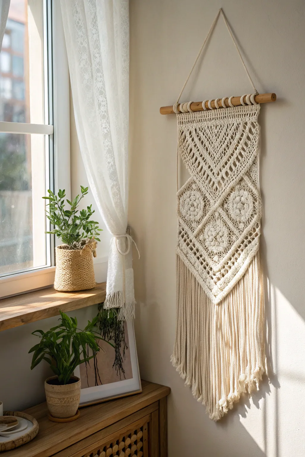 Elevate her space with the charm of a handcrafted crochet wall hanging - the perfect blend of simplicity and bohemian flair.