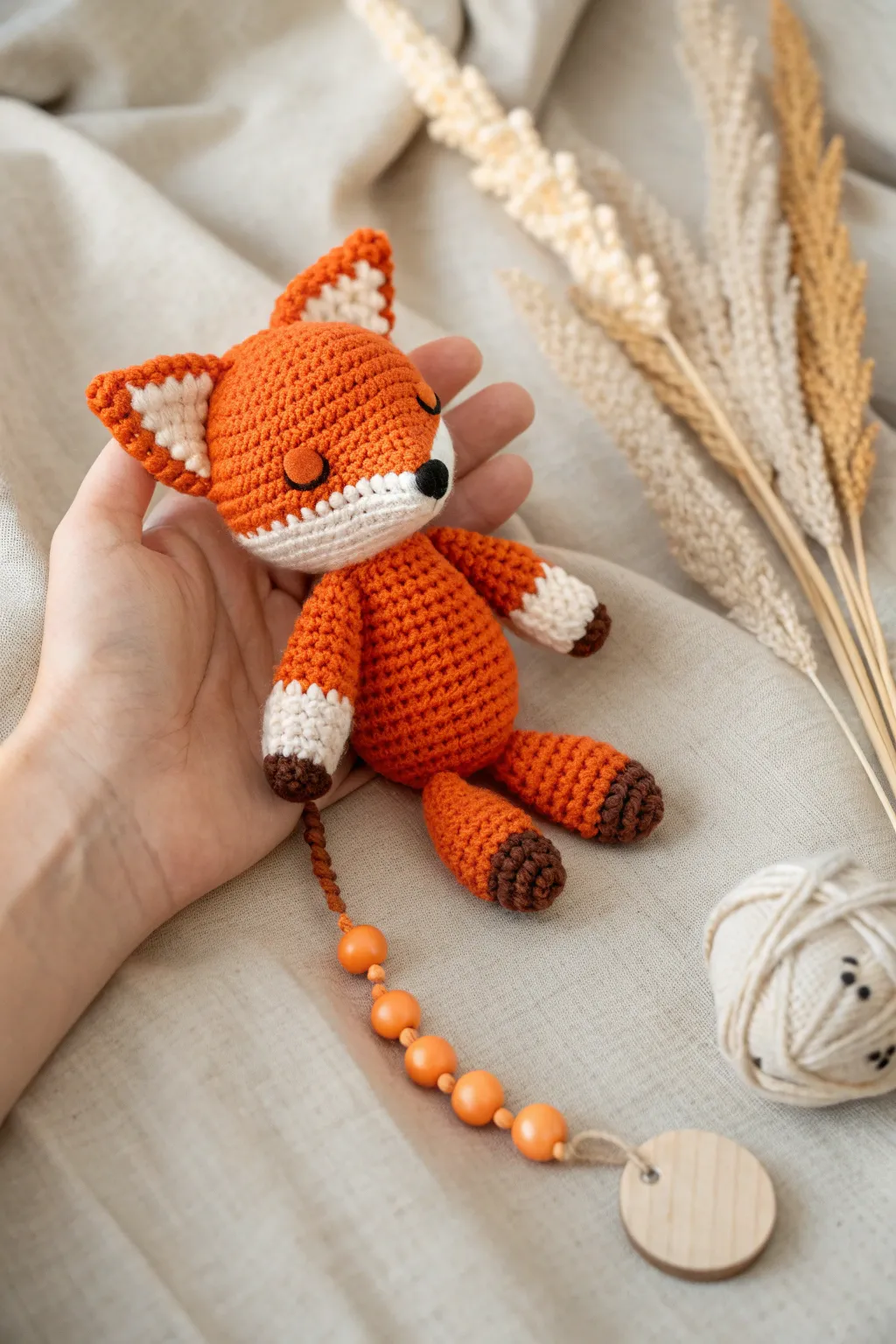 Carry a touch of whimsy with you: a charming crocheted fox for your pocket.