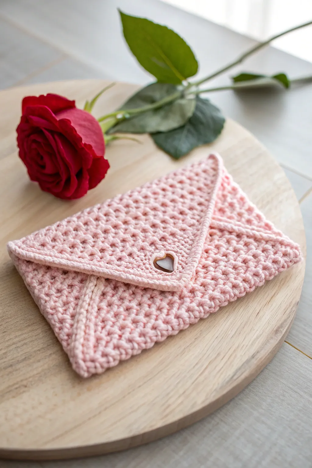 A heartfelt touch: Handcrafted crochet envelope for your love notes.